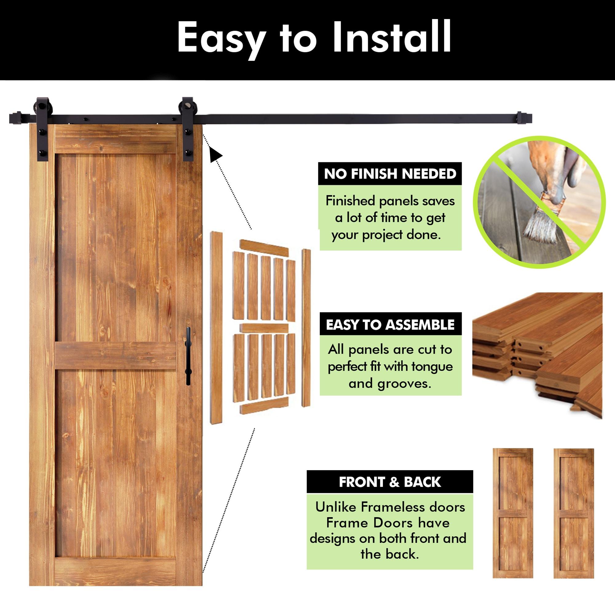 Homacer H Design Color Solid Pine Wood Unassembled Door with Black Rustic Installation Hardware Kit