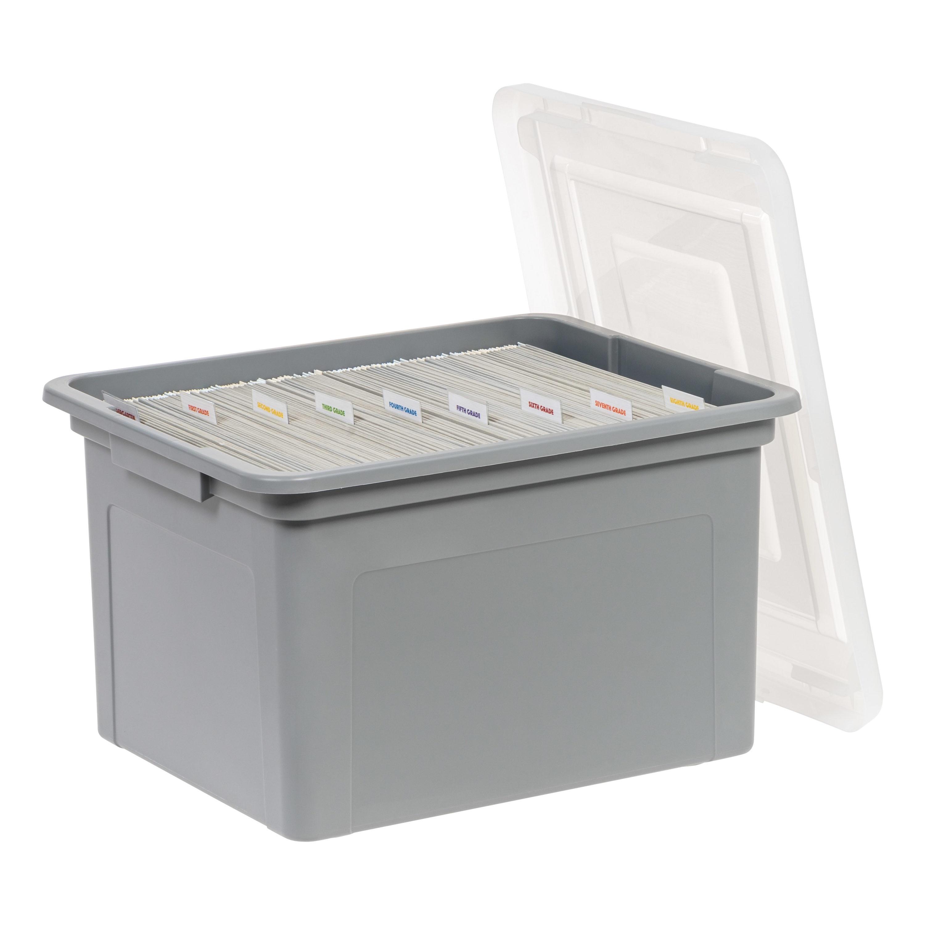 IRIS 32qt 3pk Letter Plastic File Box: Hanging File Folders Storage Bin, File Organizer, Gray, No Assembly Required