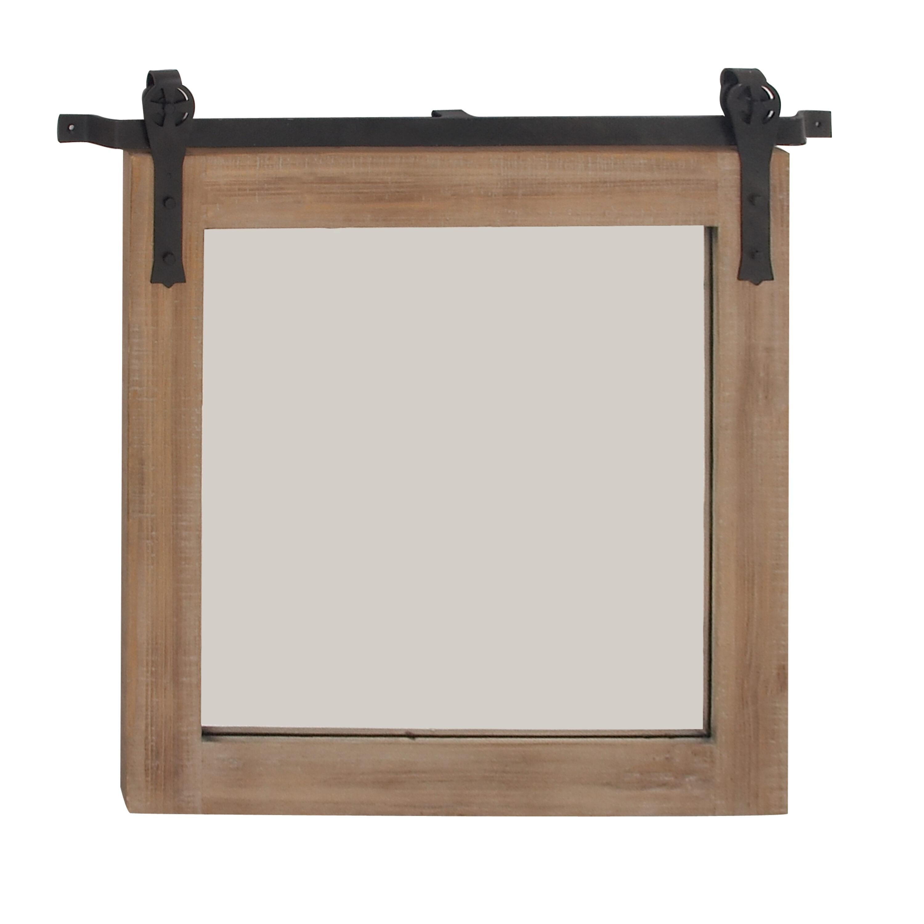 DecMode Industrial Brown Square Shaped Wall Mirror with Natural Wood Grain Pattern, 31"W x 31"H