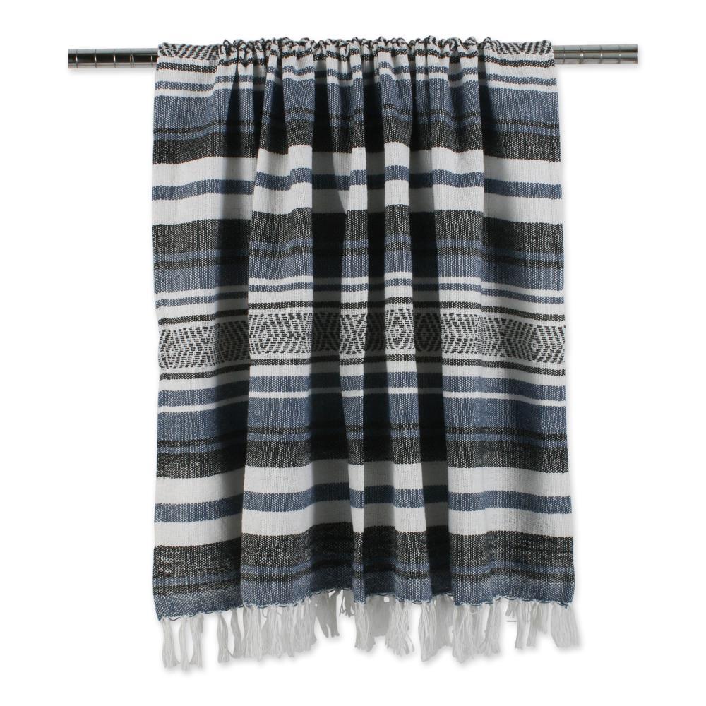 50"x60" Farmhouse Striped Throw Blanket Blue - Design Imports: Cozy Cotton, Machine Washable