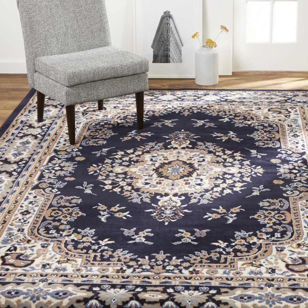Home Dynamix Premium Sakarya Traditional Medallion Area Rug, Navy Blue/Brown, 21"x35"