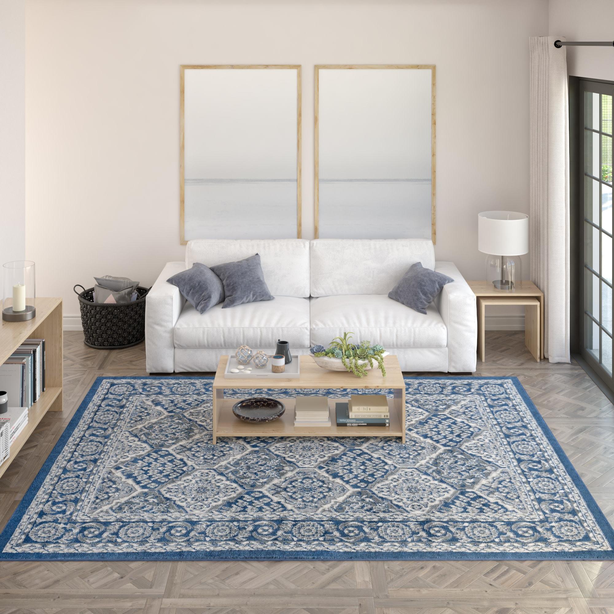 Tayse Hampton Area Rug HMP4207 Traditional Navy Geometric Blocked 3' 11'' x 5'3'' Rectangle