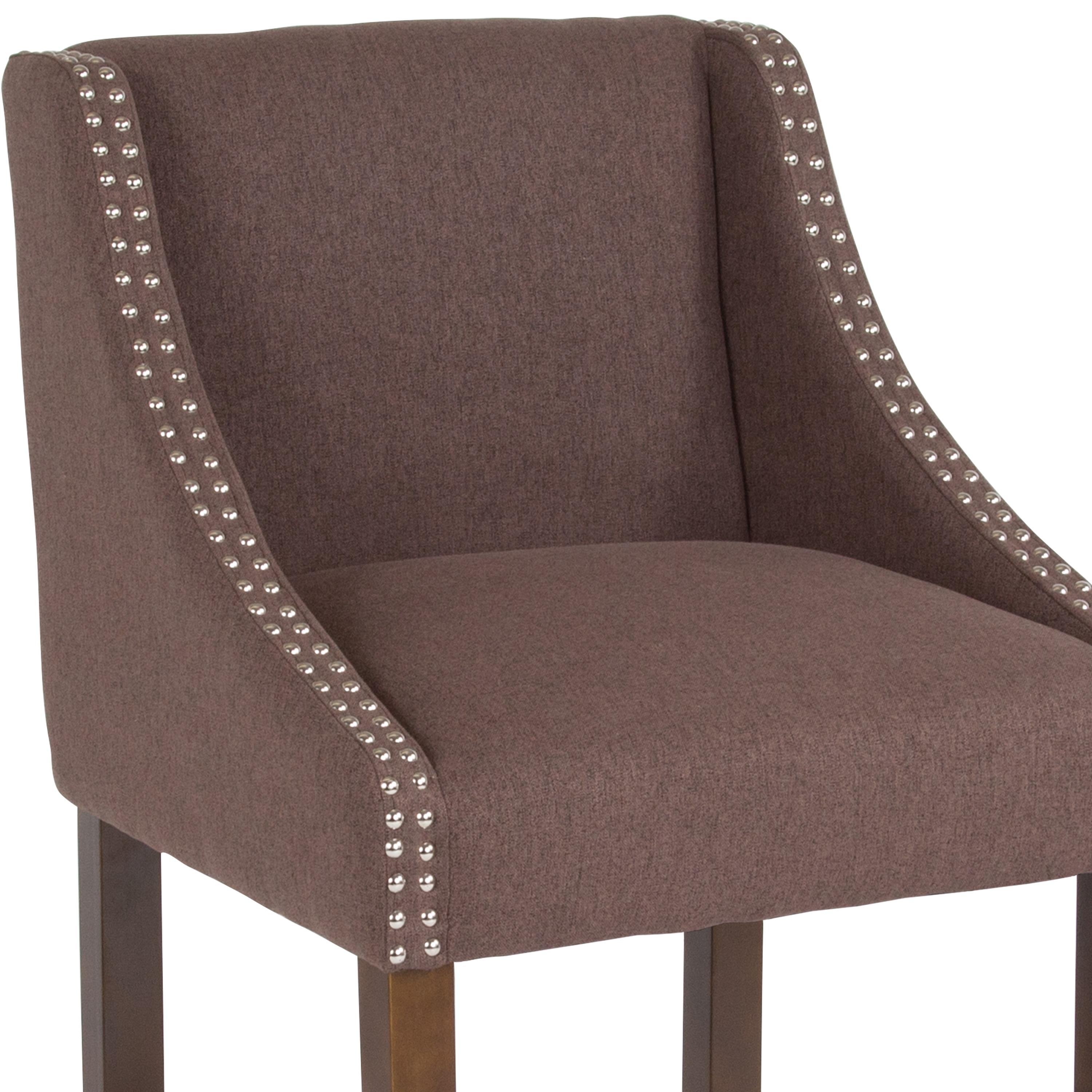 Flash Furniture Carmel Series 24" High Transitional Walnut Counter Height Stool with Accent Nail Trim in Brown Fabric