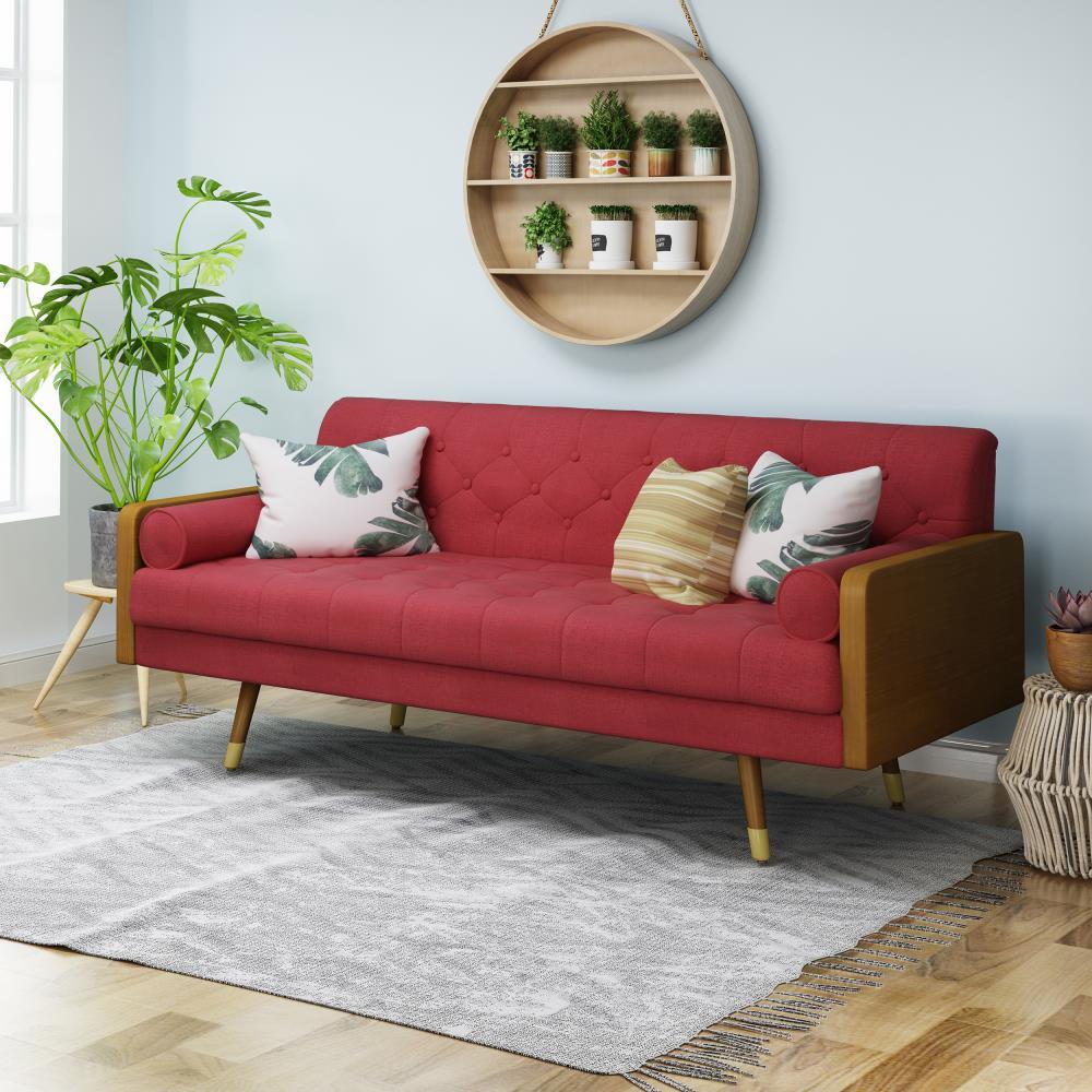 Jalon 72.25" Red Polyester Midcentury Modern Sofa