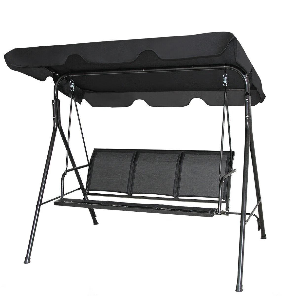 Costway Outdoor Patio Swing Canopy 3 Person Canopy Swing Chair Patio Hammock Black