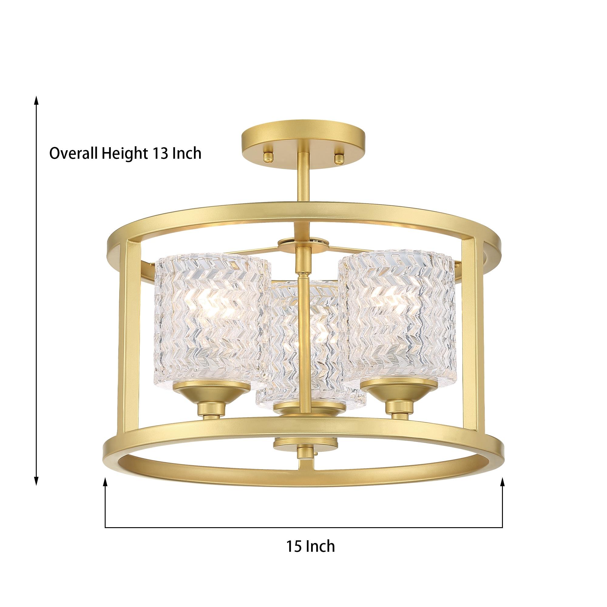 ACROMA Moulins 3-light Modern Farmhouse Semi-Flush Mount Ceiling Lights - 15'' Satin Brass