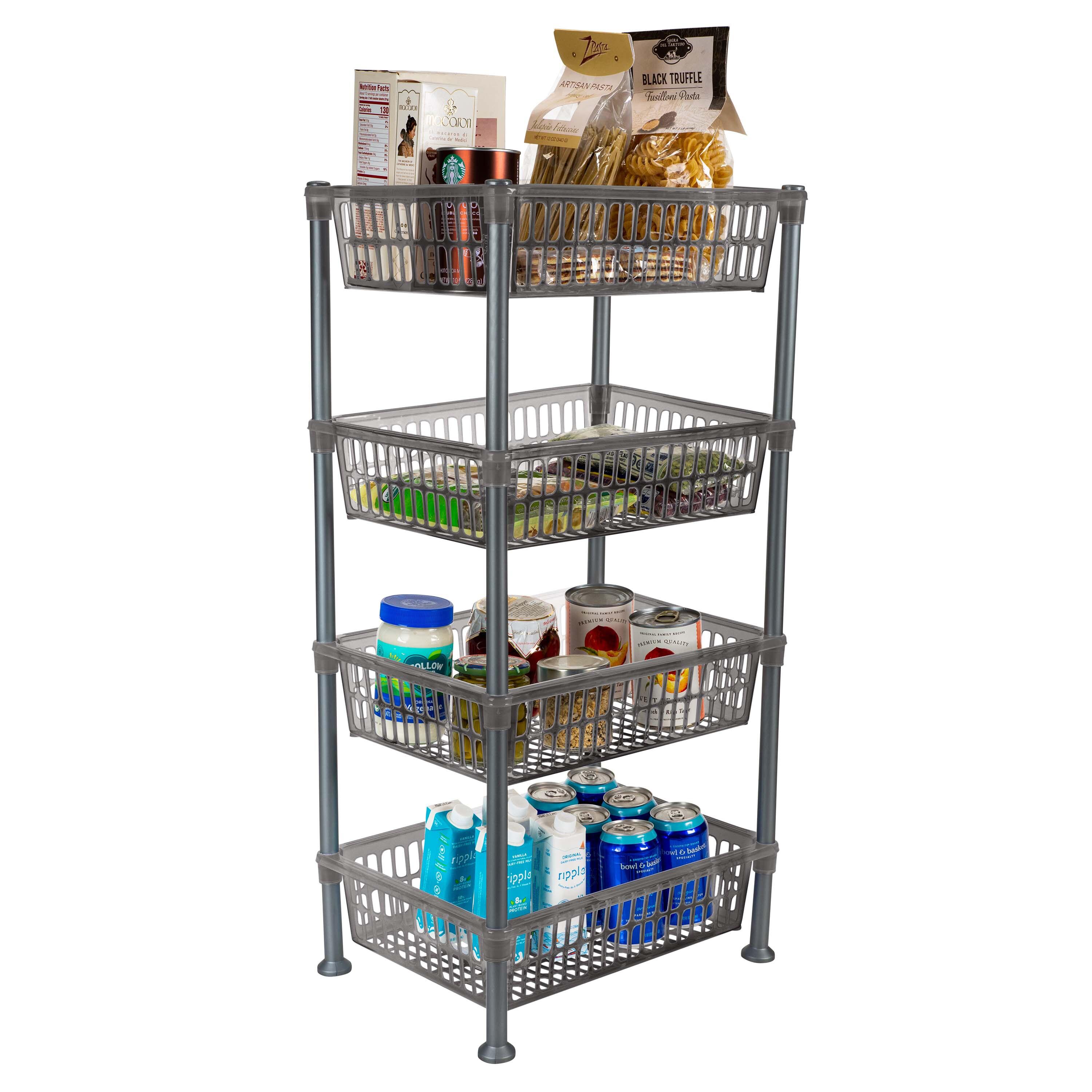 Kitchen Details Slim 4-Shelf Plastic Freestanding Shelves, Smoke Gray