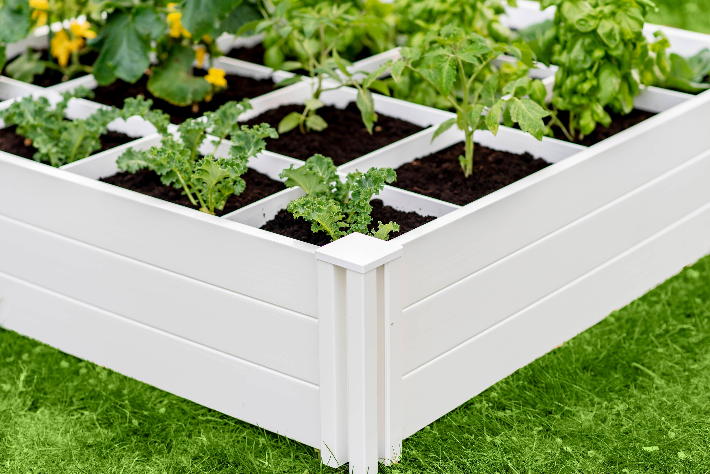 Classic White Vinyl 48" x 48" Raised Garden Bed with Grid