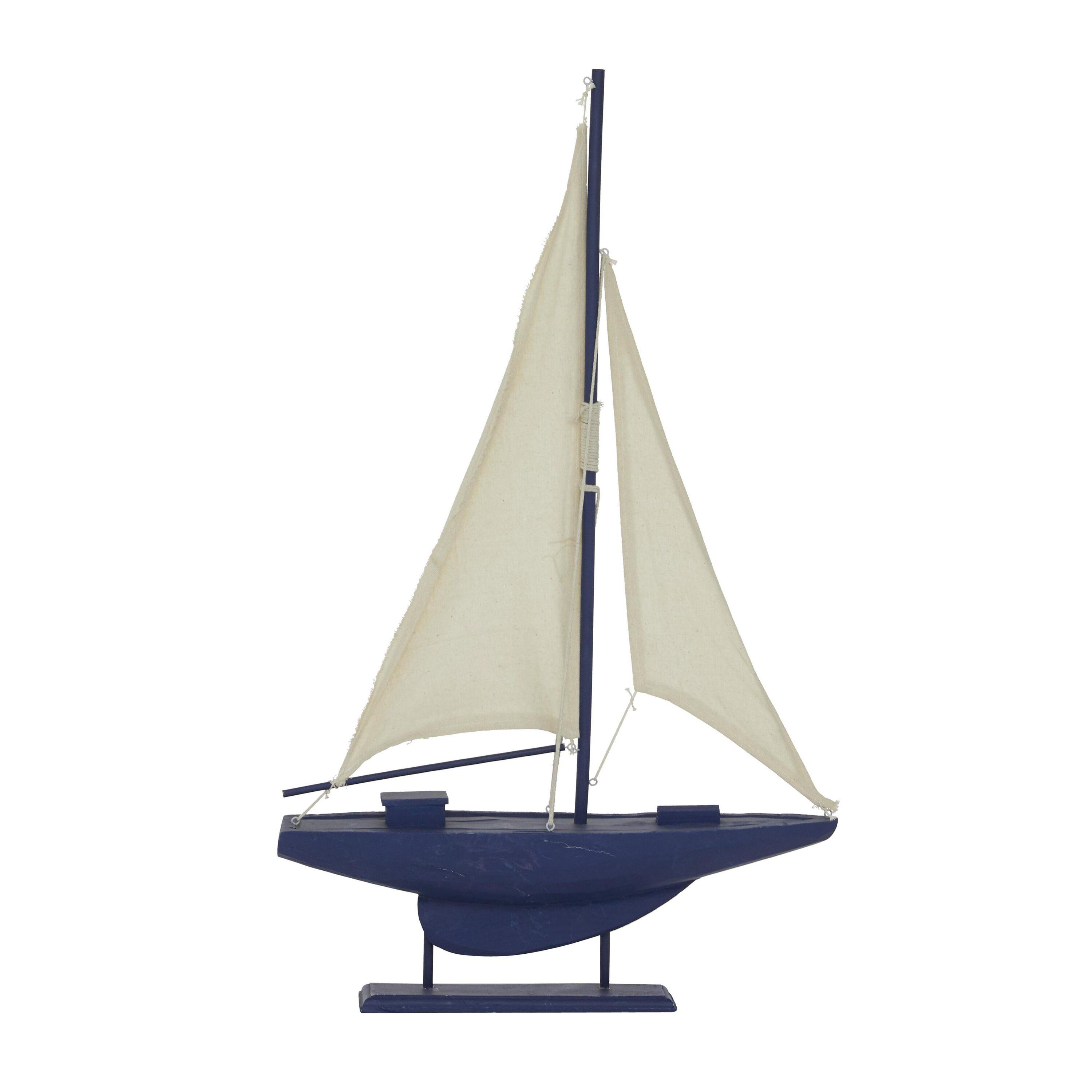 17" x 28" Dark Blue Wood Sail Boat Sculpture with Lifelike Rigging, by DecMode