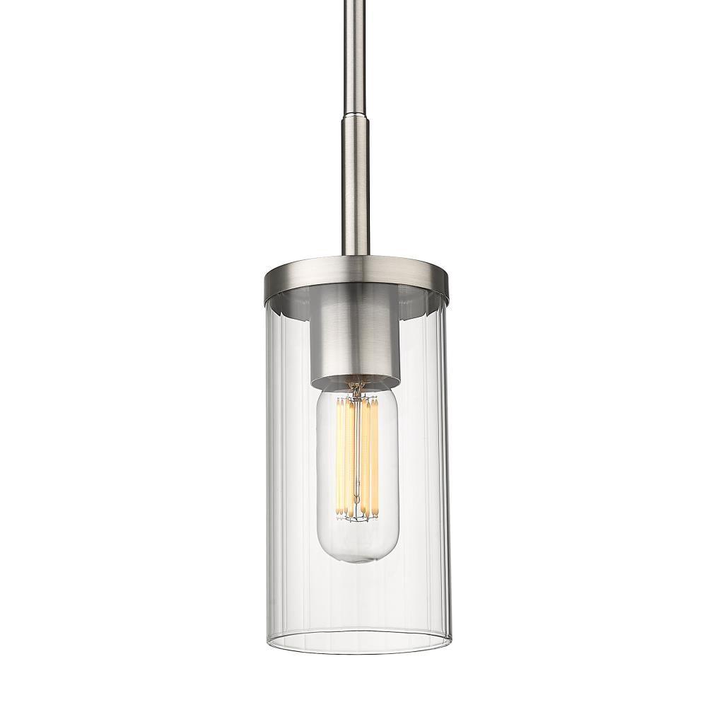 Golden Lighting Winslett 1-Light Mini Pendant in Pewter with Ribbed Clear Glass