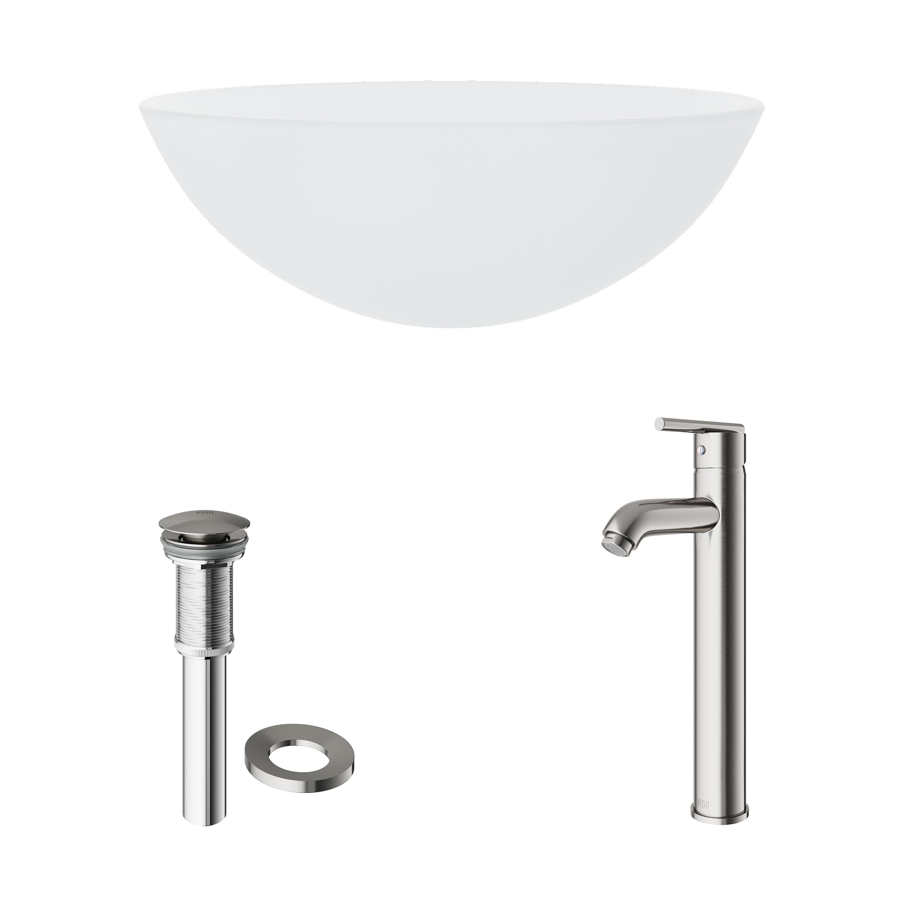 Giovanni 17" L x 17" W x 6" H Round Glass Vessel Bathroom Sink with 13" H Faucet