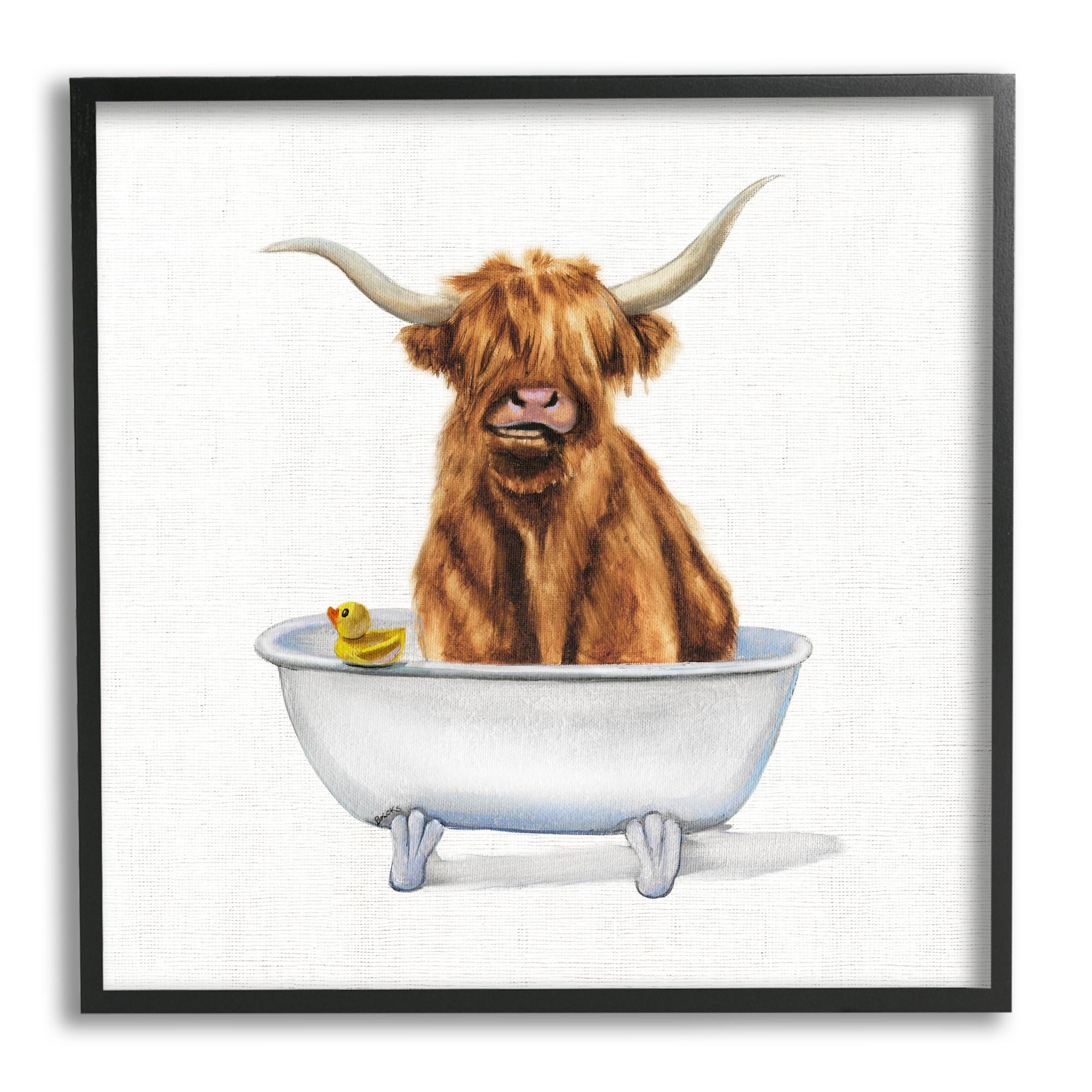 Shaggy Country Cattle in Bathtub Rubber Duck by Donna Brooks - Painting on Canvas