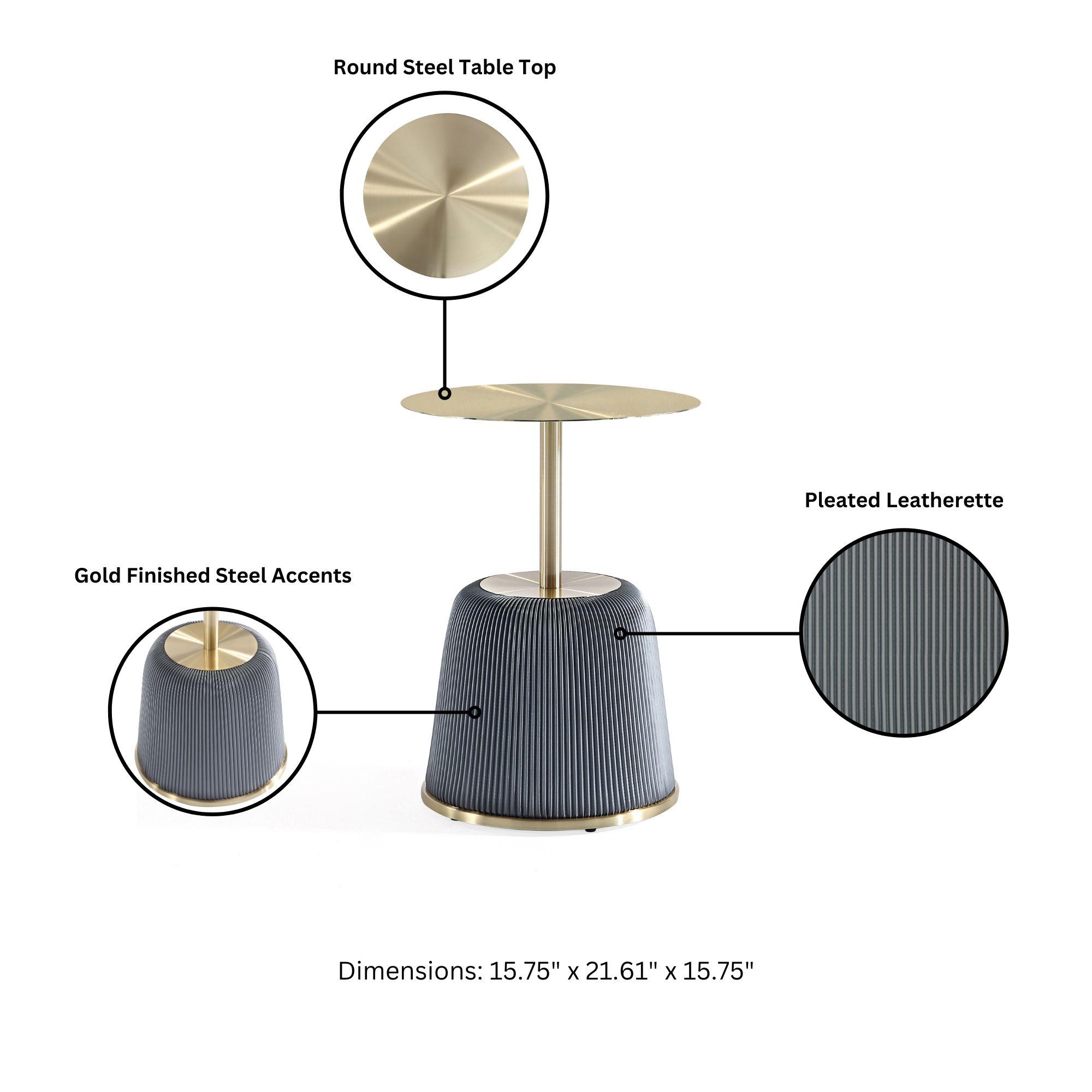 Manhattan Comfort Anderson Modern Leatherette Upholstered End Table with Gold Tabletop Gray: Stainless Steel, No Assembly Required