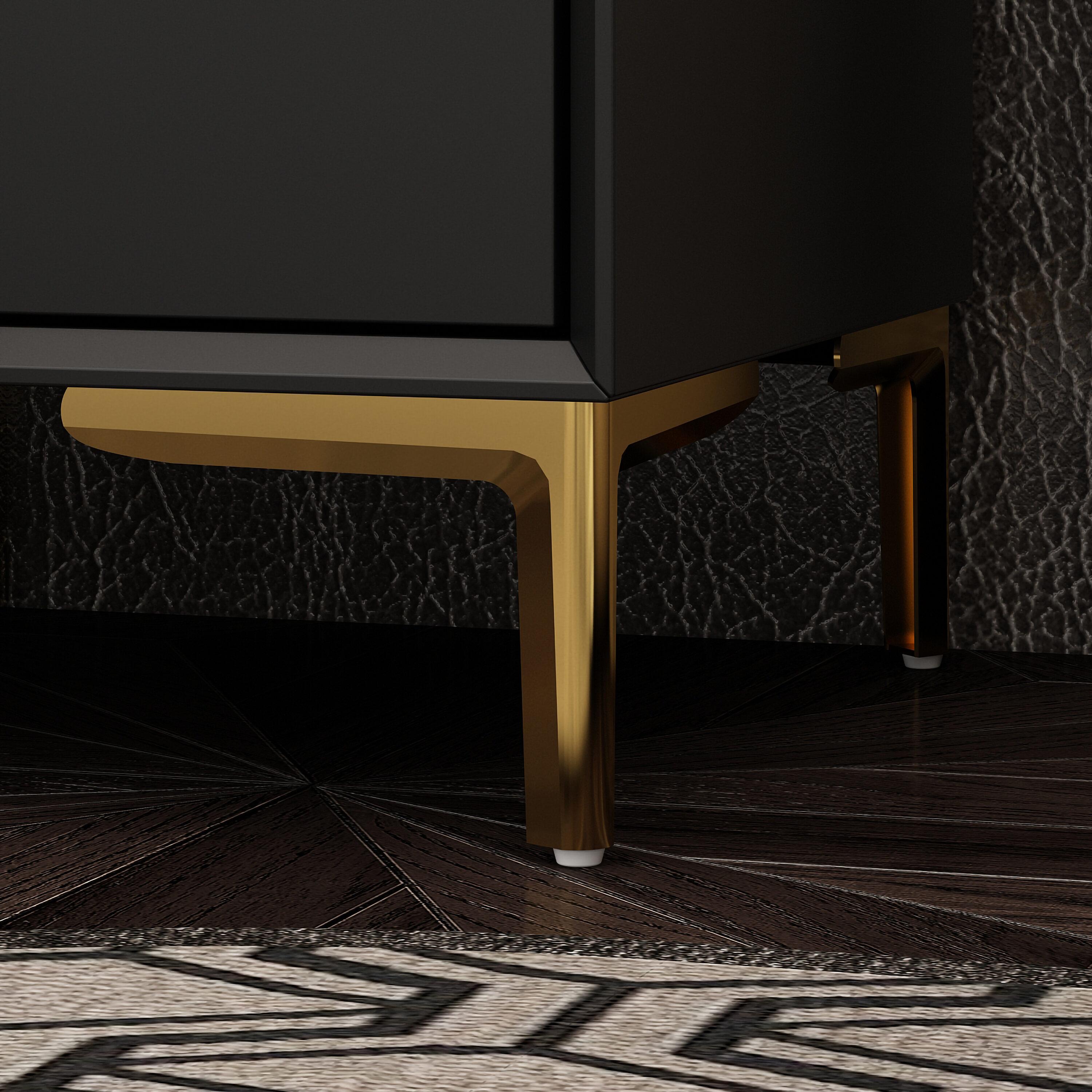 FUFU&GAGA Black Nightstand Sideboard Table 3-drawer