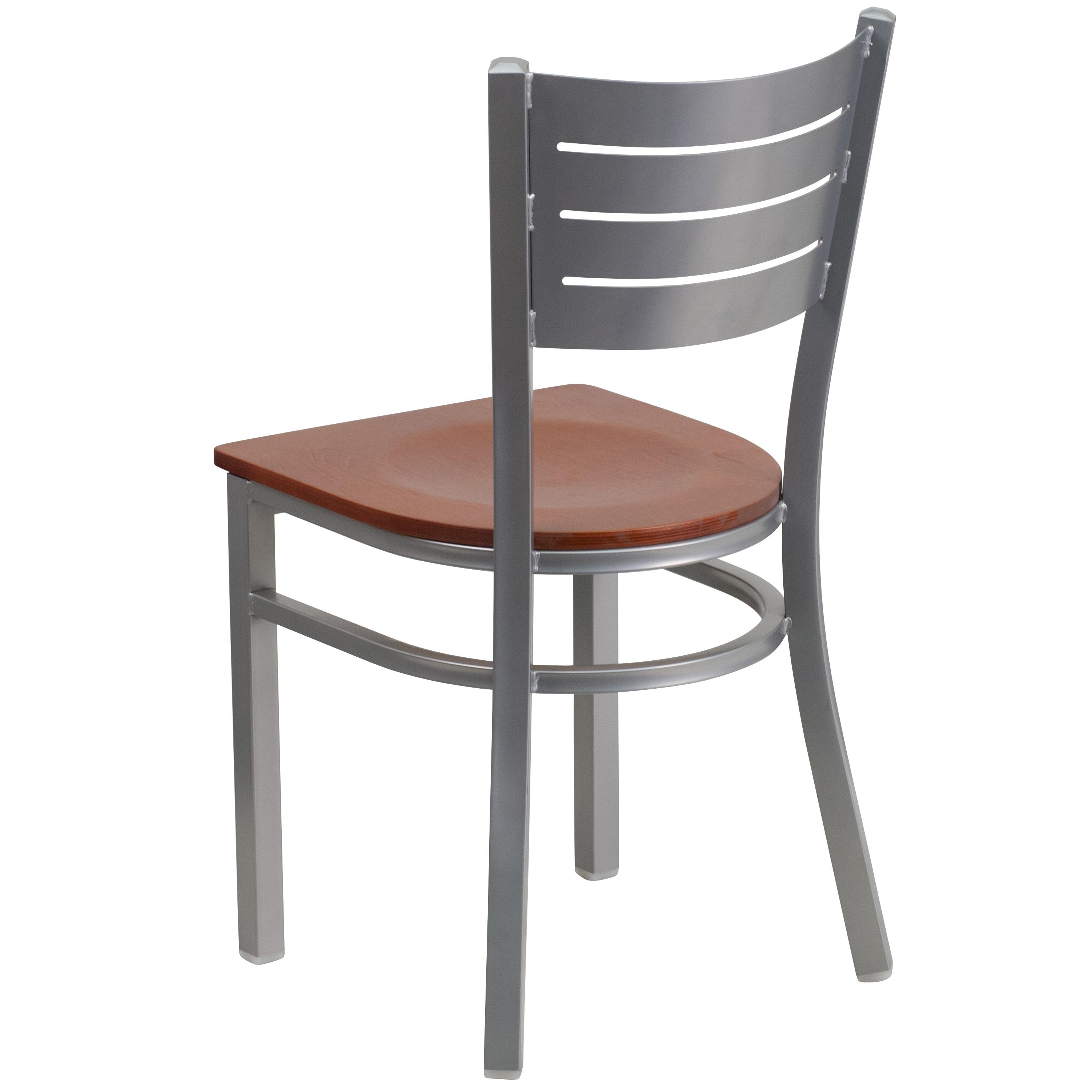 Flash Furniture HERCULES Series Silver Slat Back Metal Restaurant Chair - Cherry Wood Seat