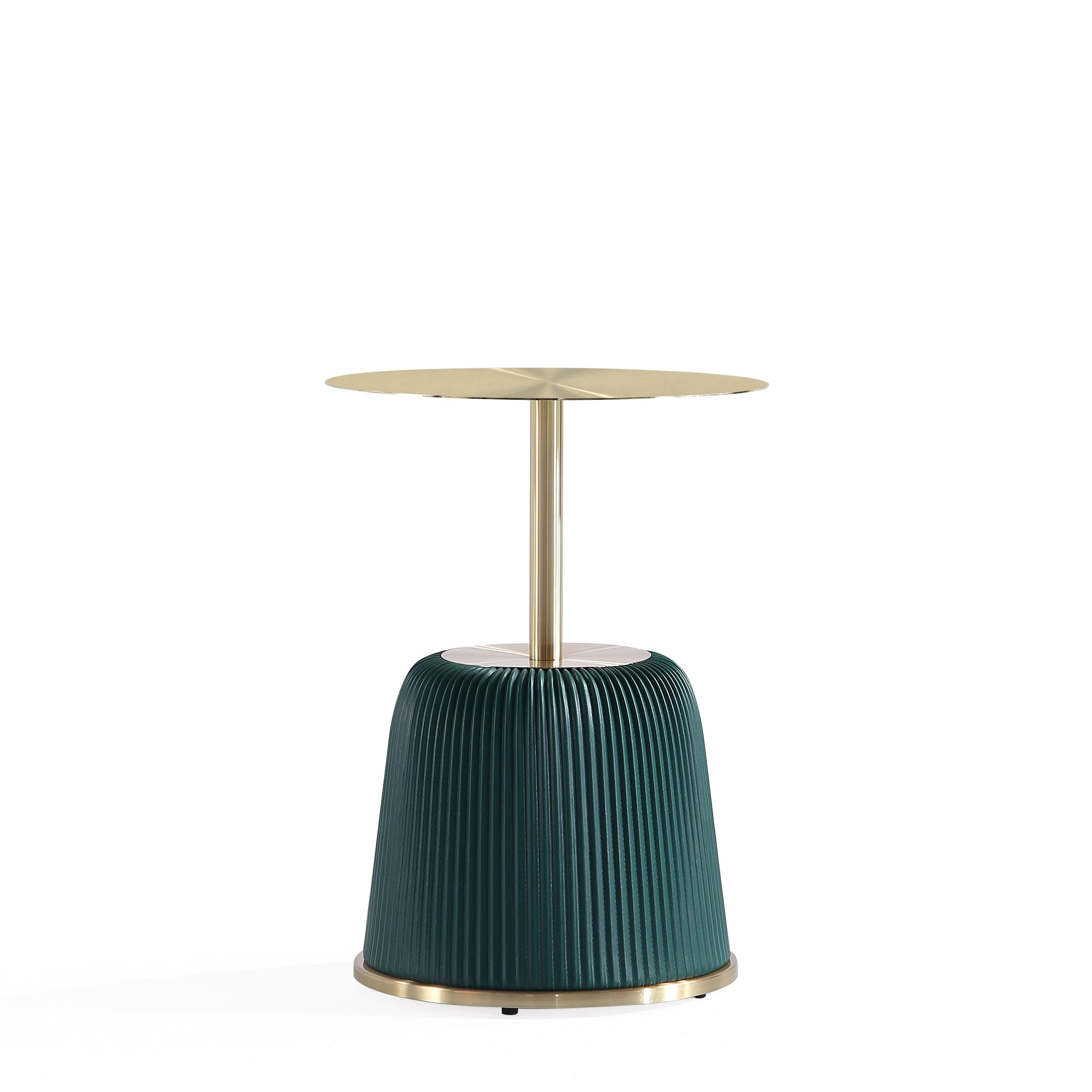 Manhattan Comfort Anderson Modern Leatherette Upholstered End Table with Gold Tabletop Green: Stainless Steel, No Assembly Required
