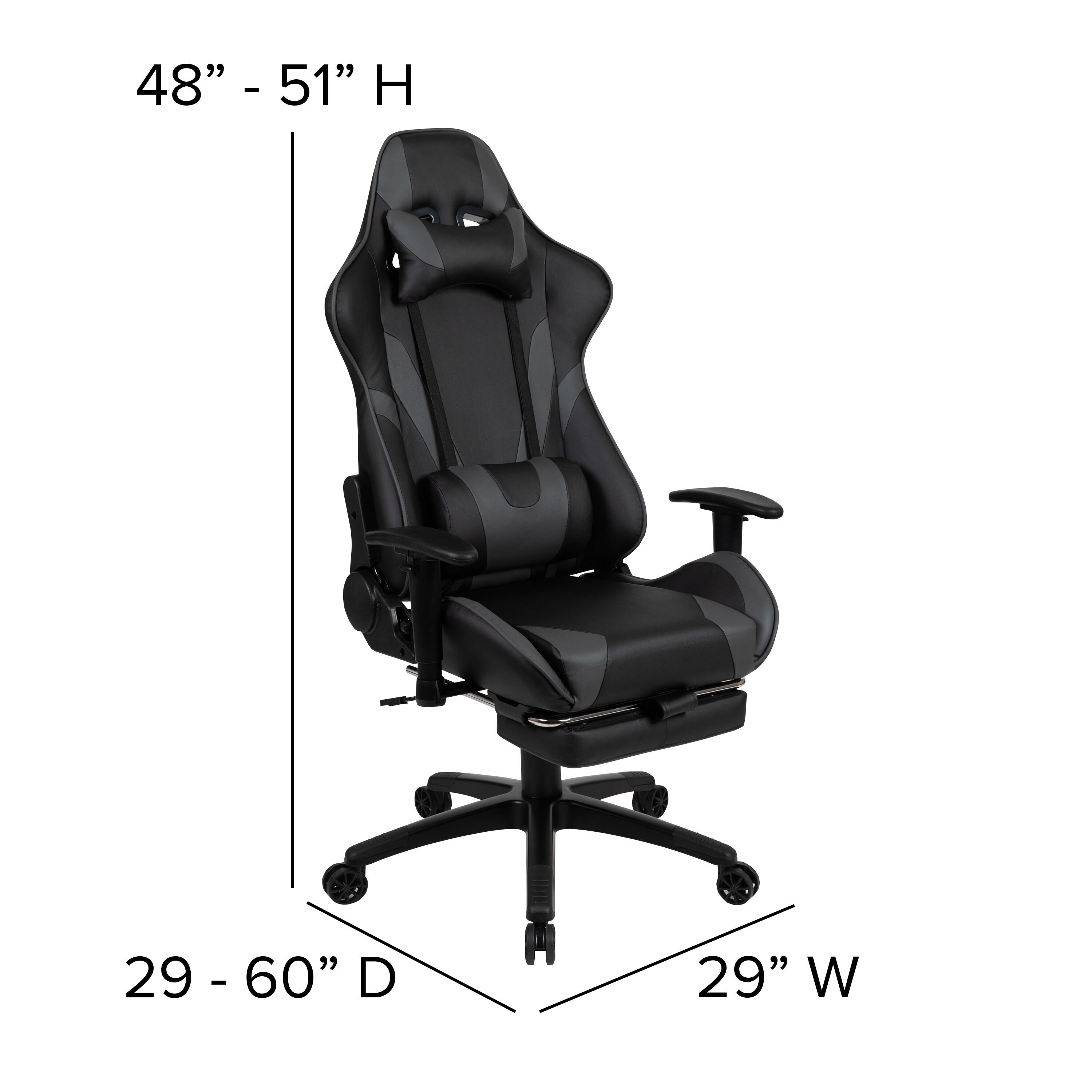 Flash Furniture X30 Gaming Chair Racing Office Ergonomic Computer Chair with Reclining Back and Slide-Out Footrest in Gray LeatherSoft