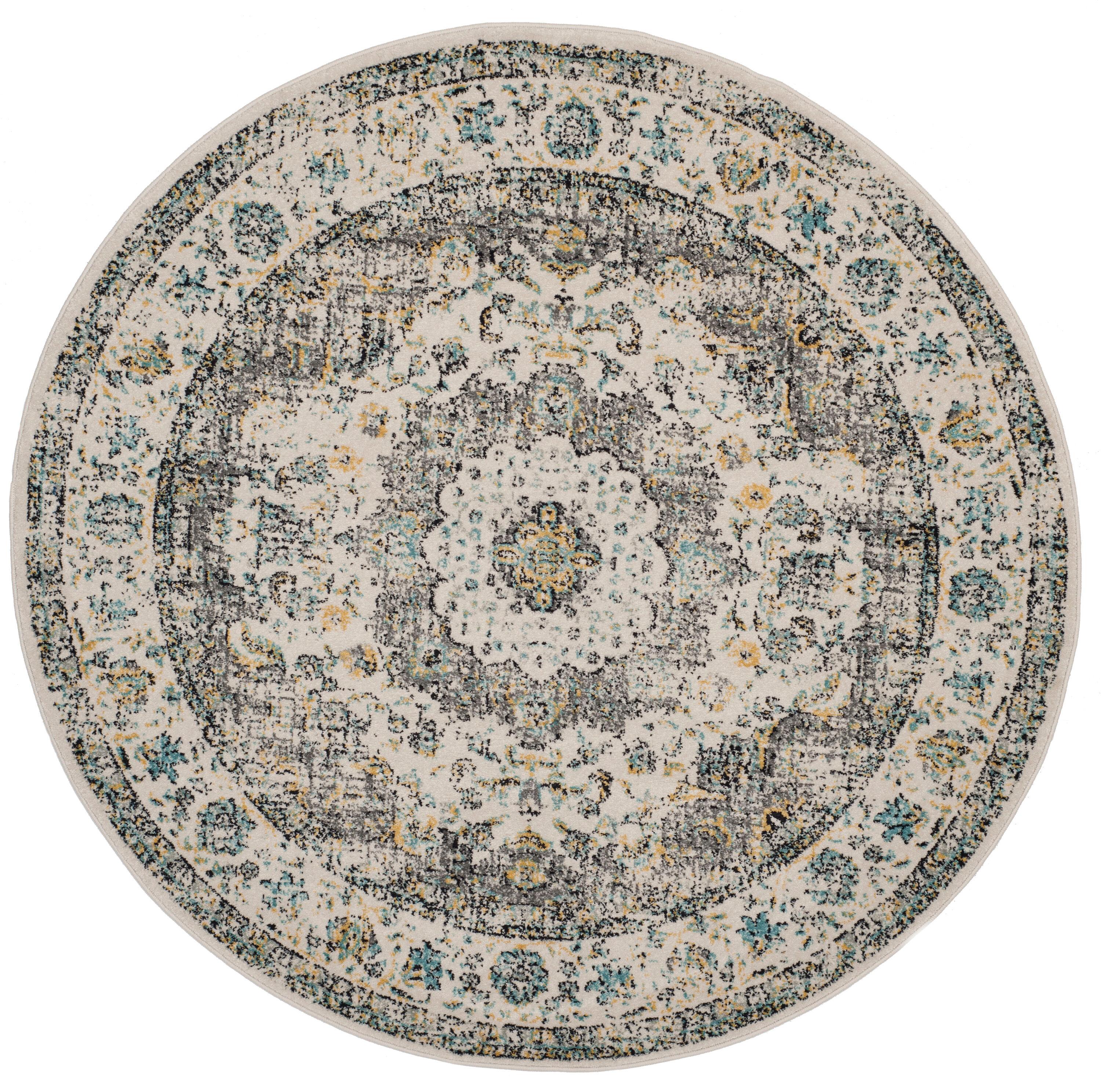 Evoke EVK220 Power Loomed Area Rug - Grey/Gold - 9' Round - Safavieh.