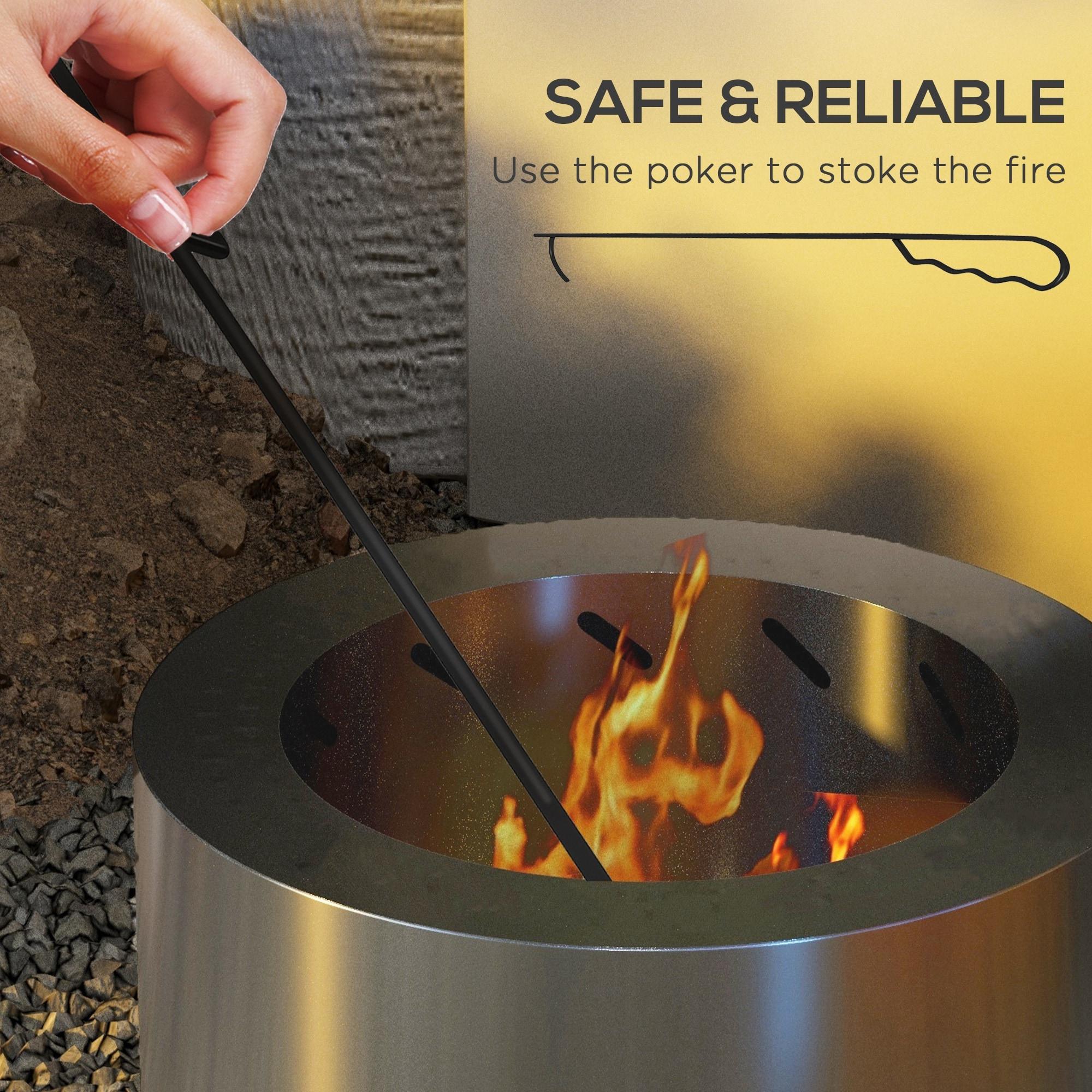 Outsunny Smokeless Fire Pit, 19" Wood Burning Firepit with Poker, Stainless Steel, Silver