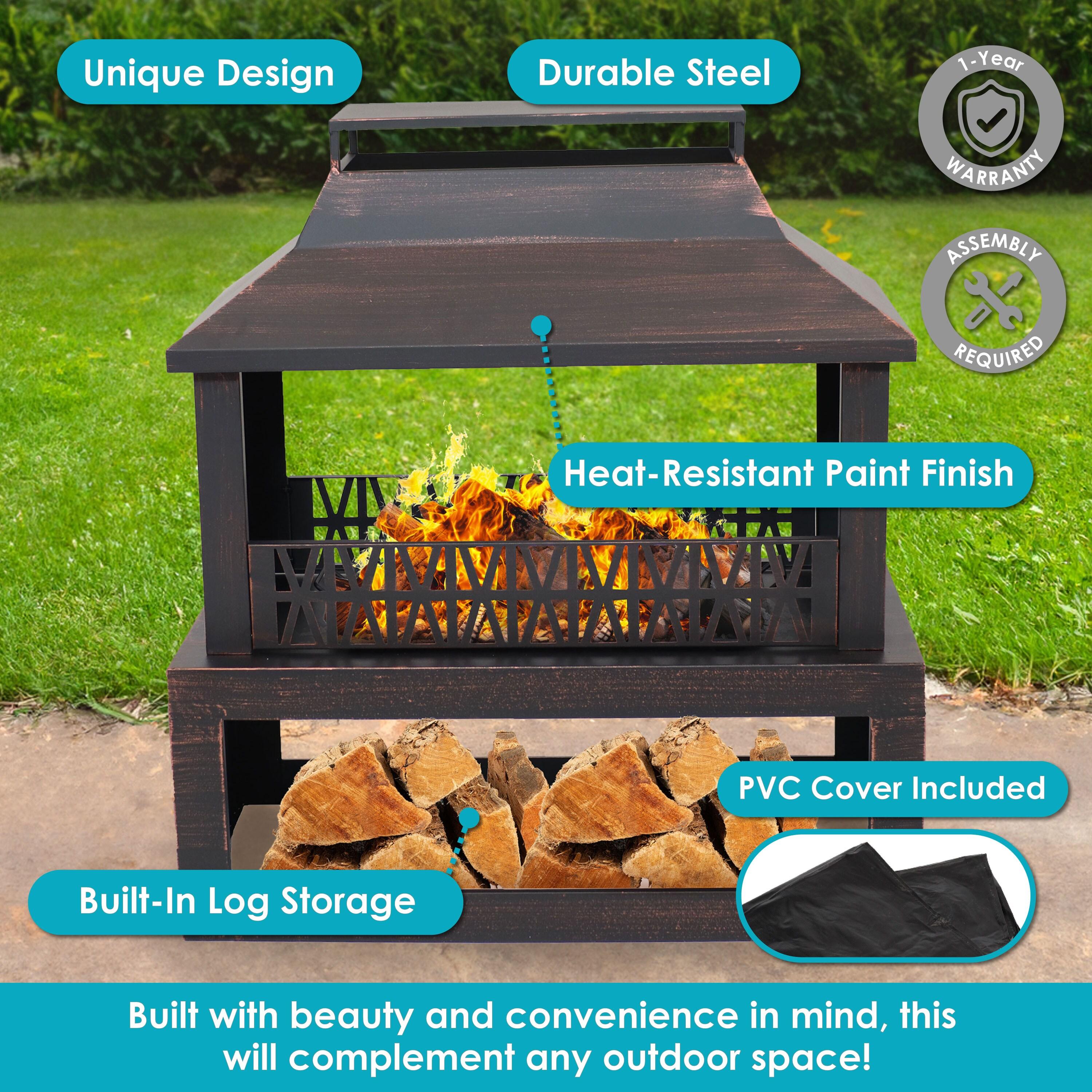 Lark Manor™ Courter 29" Rectangle Bronze Finish Steel Outdoor Fireplace with Log Storage