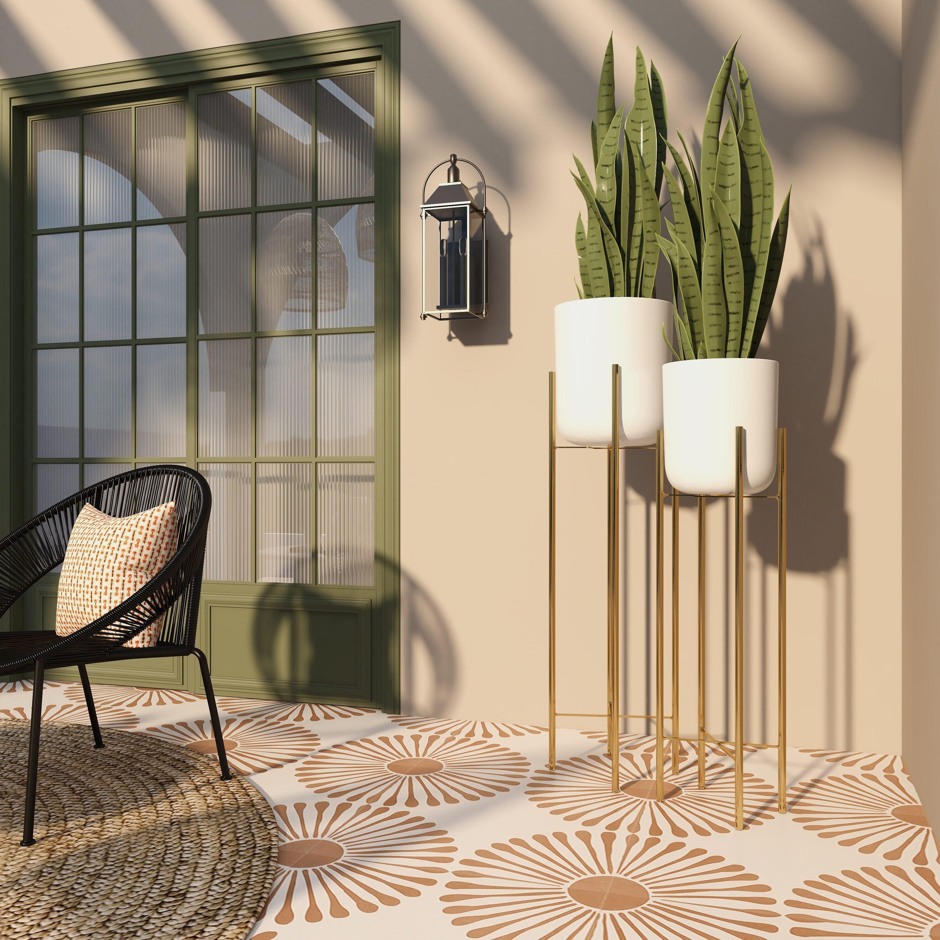 CosmoLiving by Cosmopolitan 2 - Piece Silver Metal Tall Indoor Outdoor Dome Indoor Outdoor Planter with Removable Stand Set