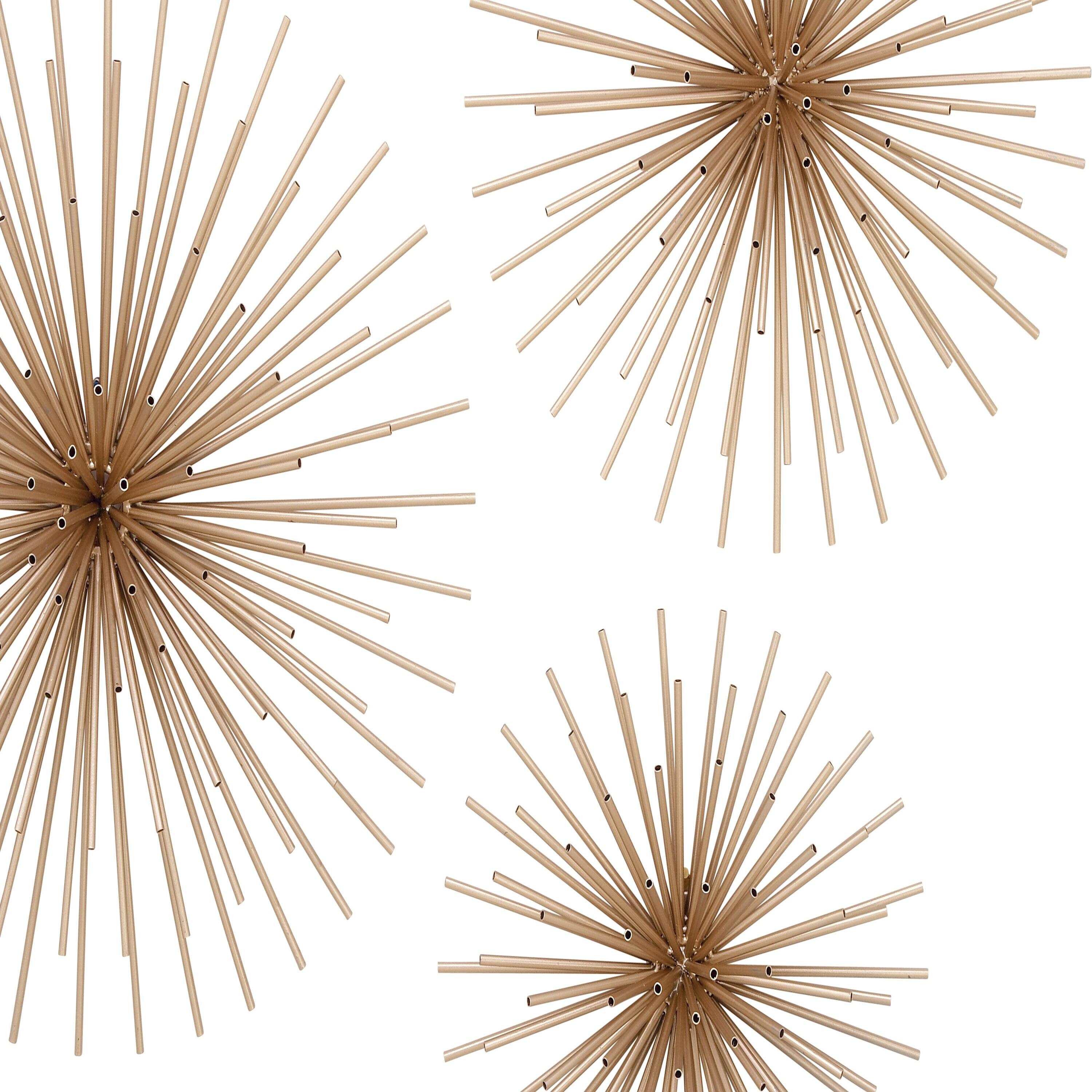 DecMode Contemporary Gold Metal 3D Starburst Wall Décor, Set of 3 16", 20", 24"D