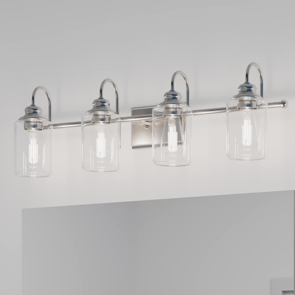 Progress Lighting Aiken 4-Light Bath Vanity Light, Brushed Nickel, Clear Glass Shade