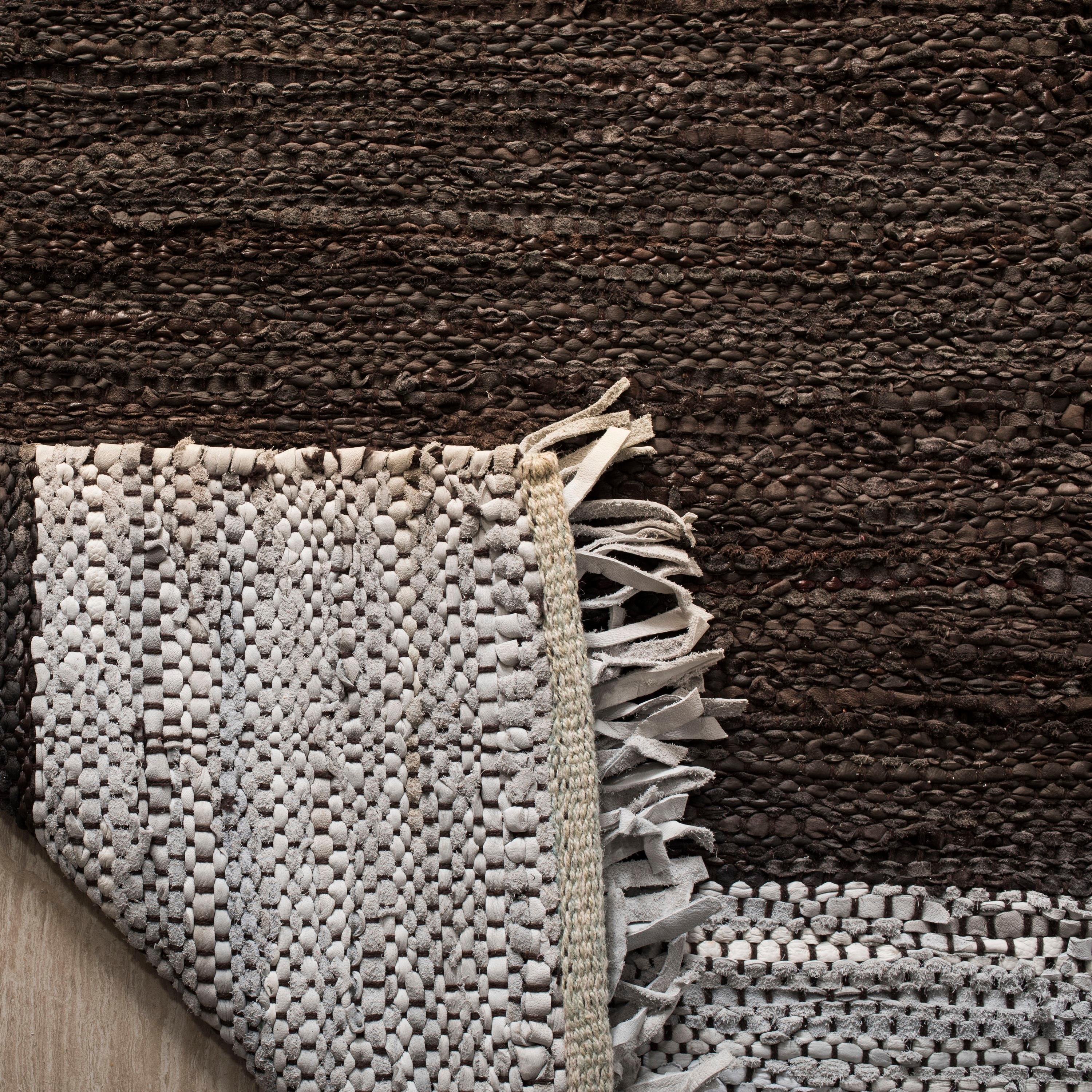 Vintage Leather VTL310 Hand Woven Indoor Area Rug - Light Grey/Dark Brown - 4'x6' - Safavieh