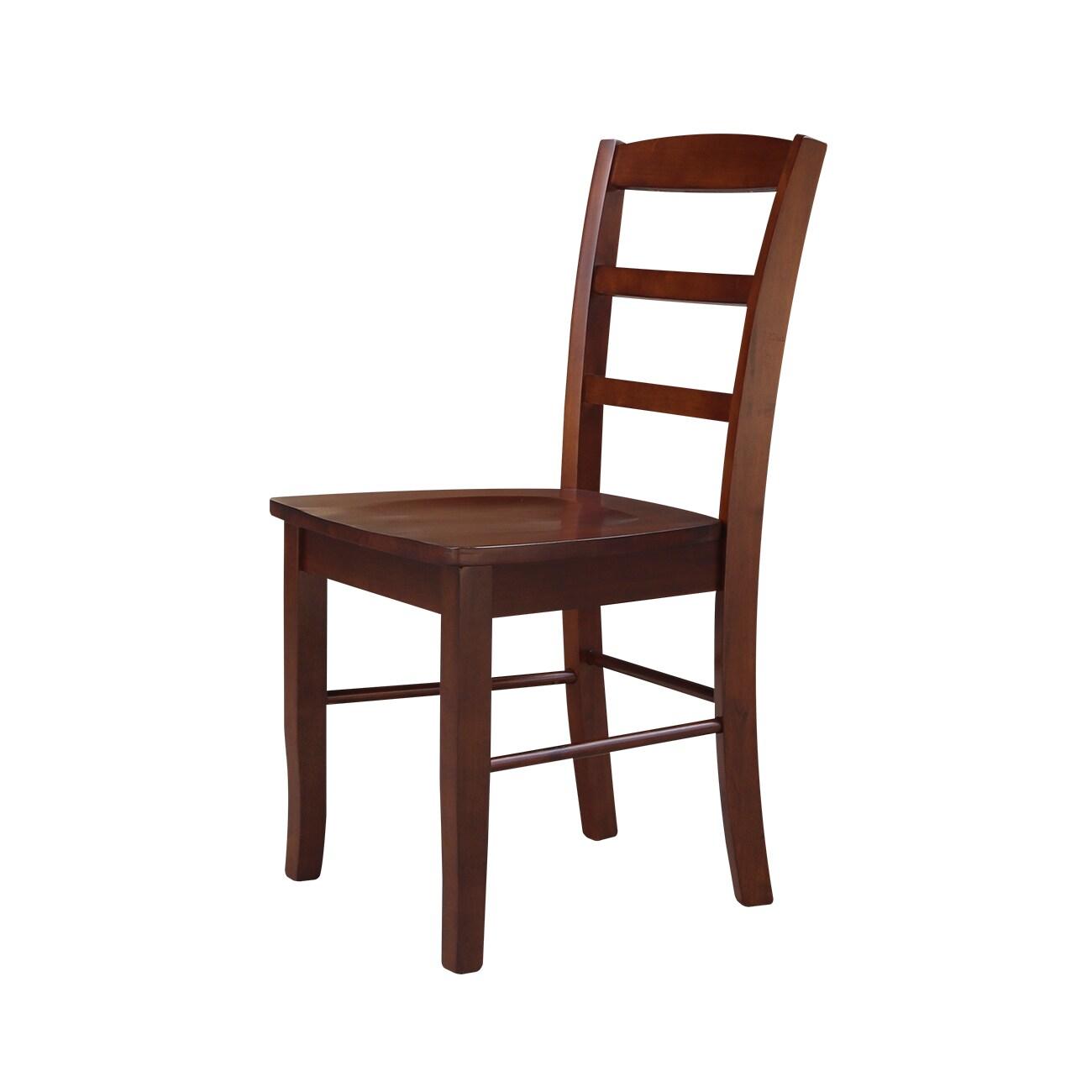 Set of 2 Madrid Ladderback Chairs Espresso - International Concepts: Rubberwood Frame, Mid-Century Modern Style