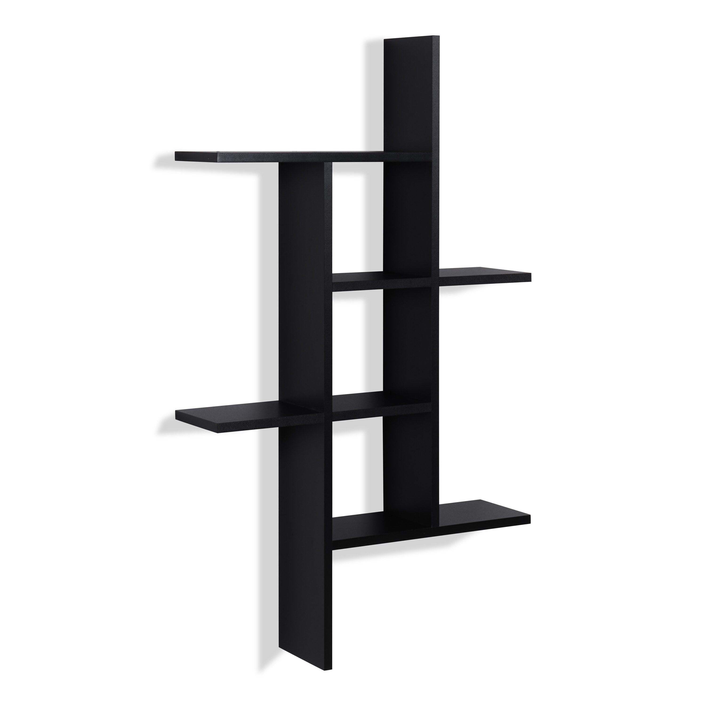 Danya B. 40" x 24" Cantilever Wall Shelf Black: Modern Laminated MDF, 4-Tier Storage, Includes Mounting Hardware
