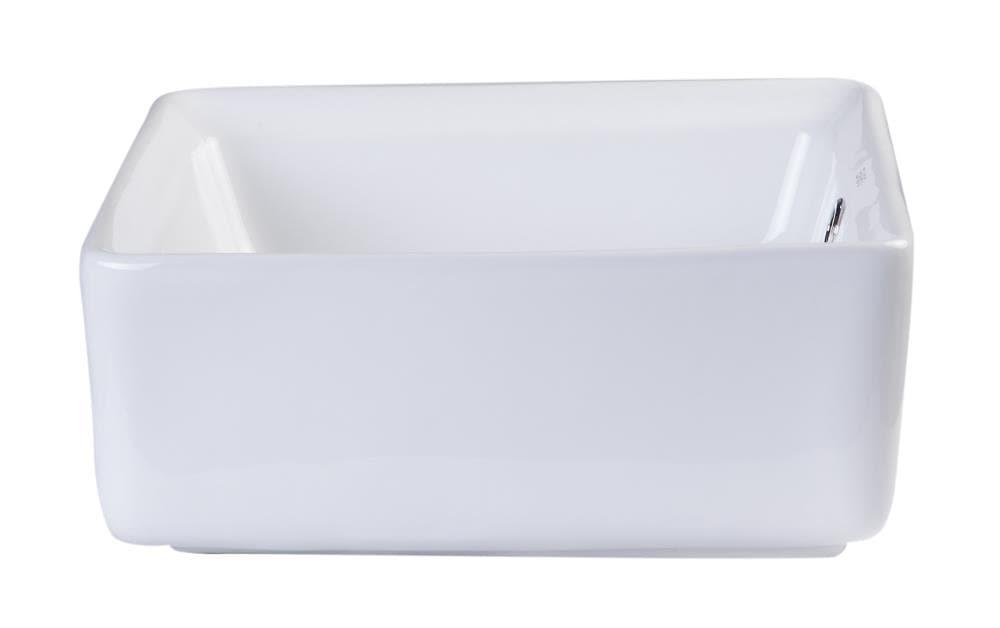 EAGO 15'' White Porcelain Square Bathroom Sink with Overflow