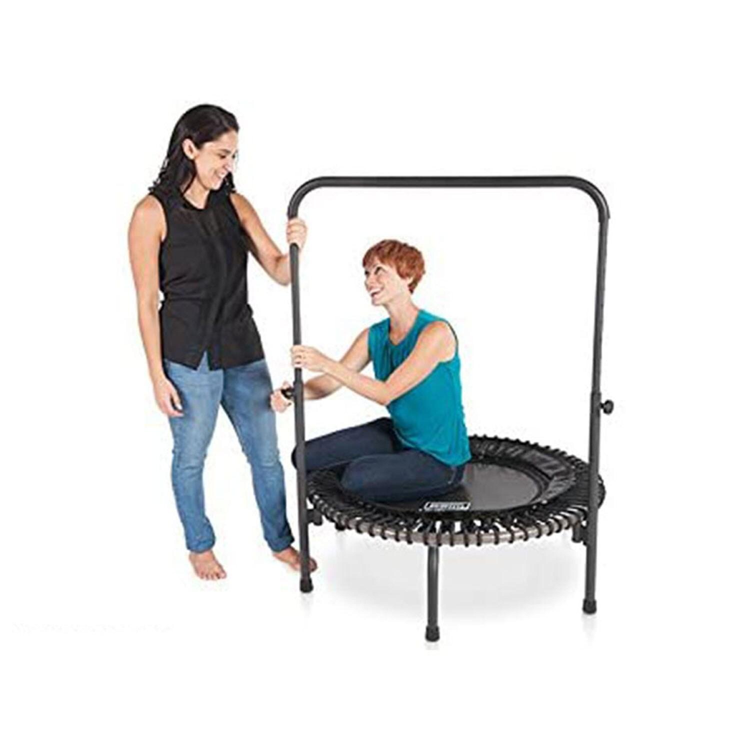 JumpSport 220 In Home Cardio Fitness Rebounder - Mini Trampoline with Handle Bar Accessory, Premium Bungees and Workout DVD