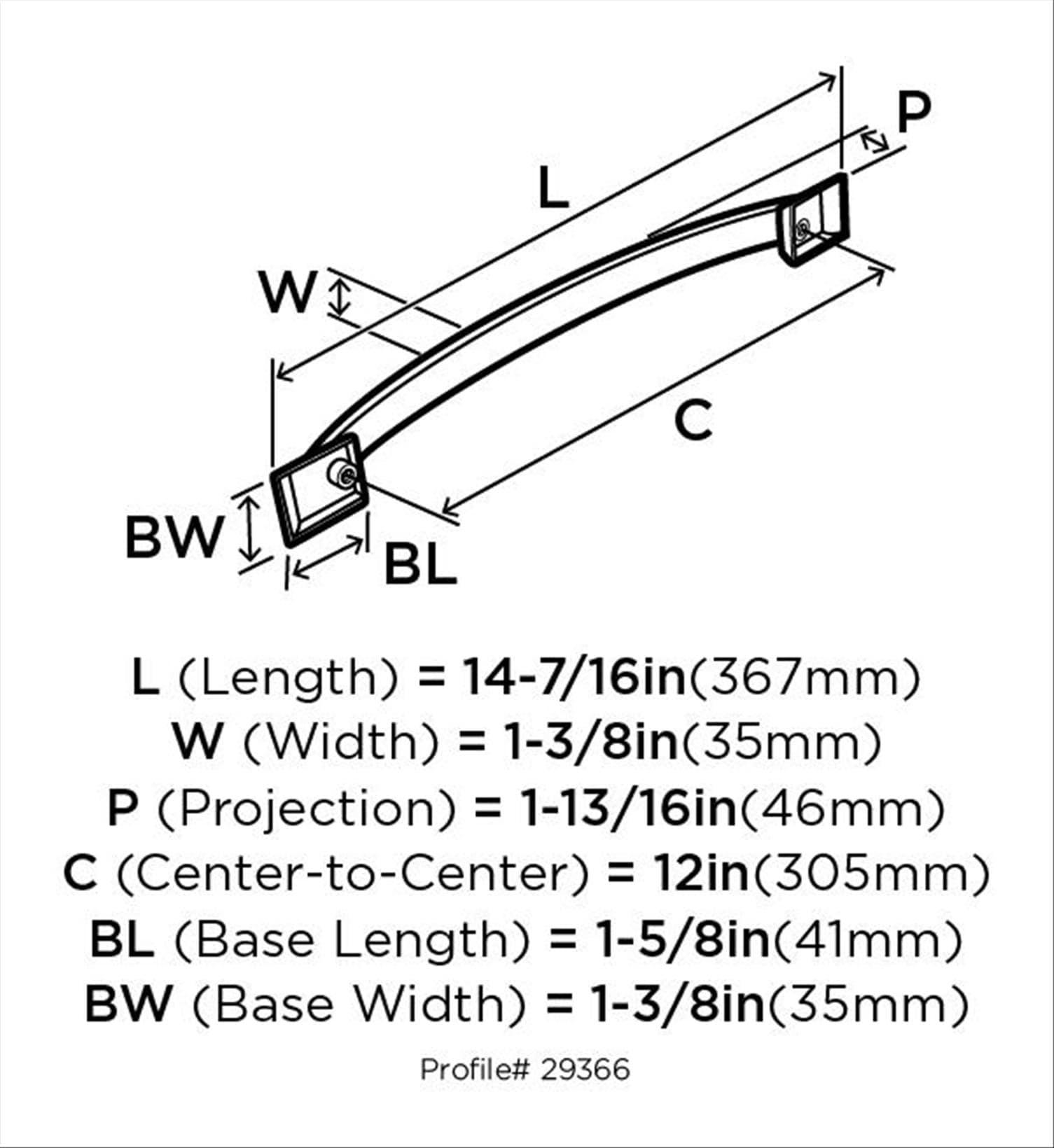 Amerock Candler 12 inch (305mm) Center-to-Center Polished Nickel Appliance Pull