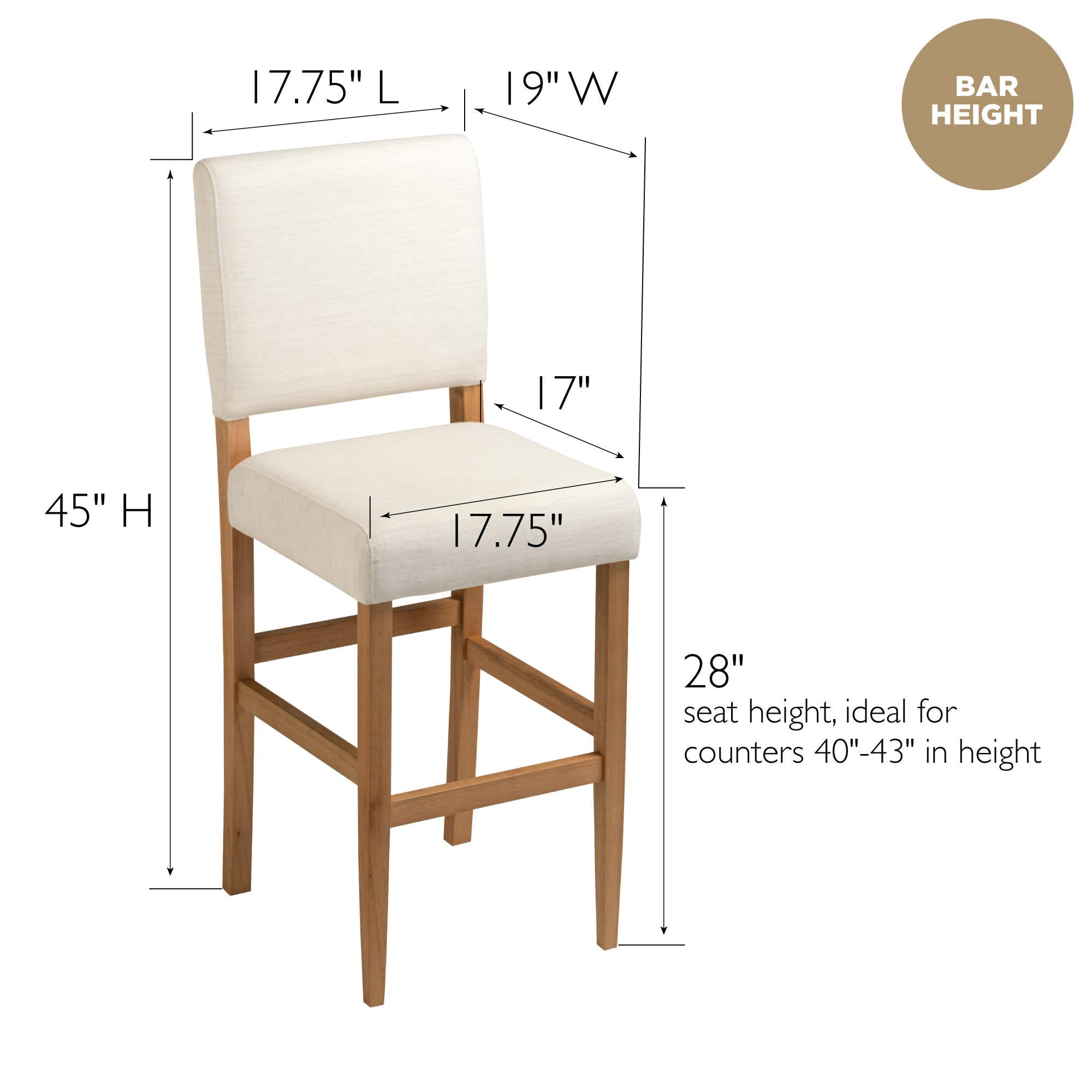 Brax Bar Height 28-inches Stool Natural White Sand, with Upholstered Back and Wood Base - 2-Pack