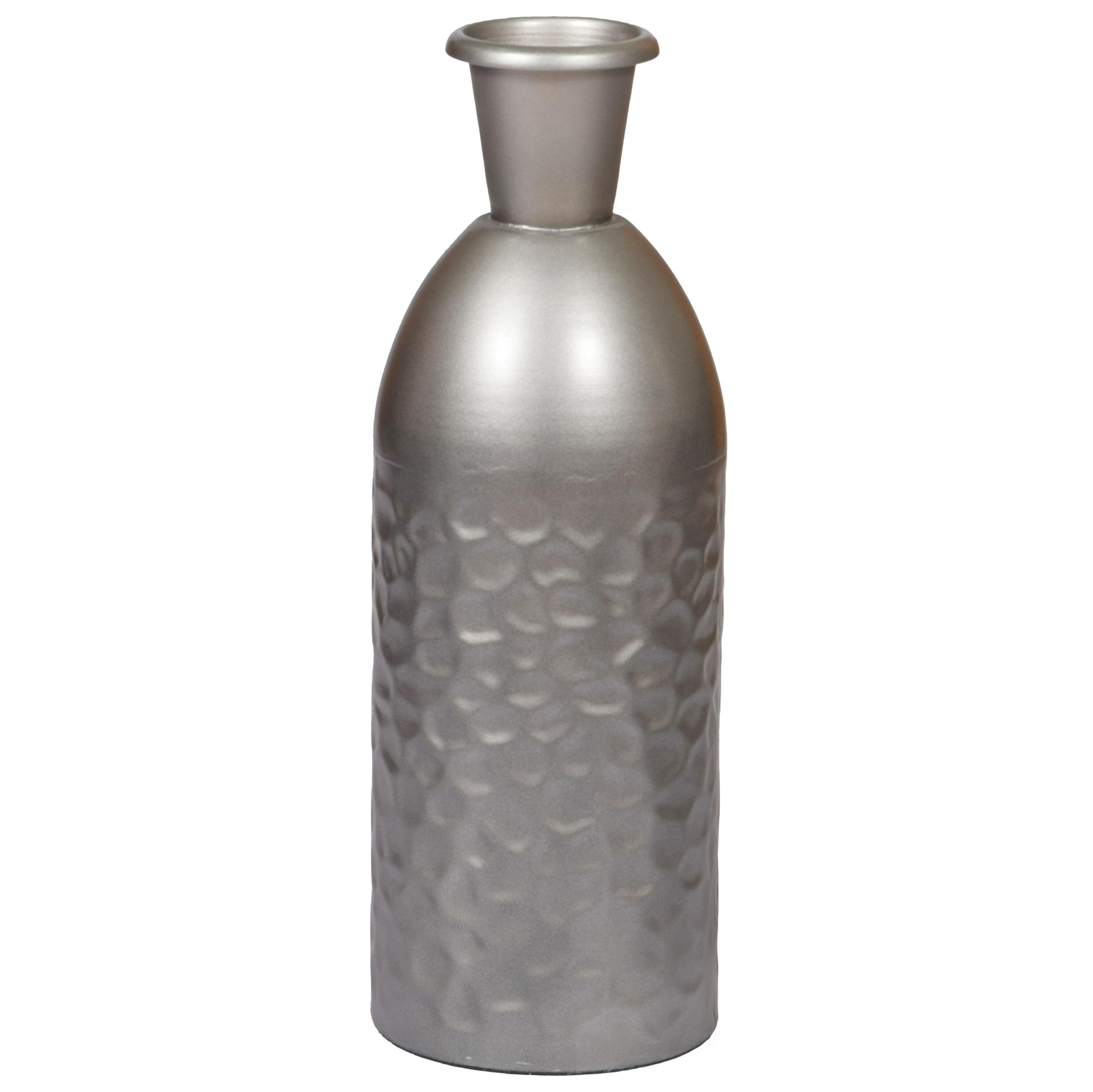Uniquewise Modern Decorative Iron Hammered Tabletop Centerpiece Flower Vase, Gunmetal Grey 13.5 Inch