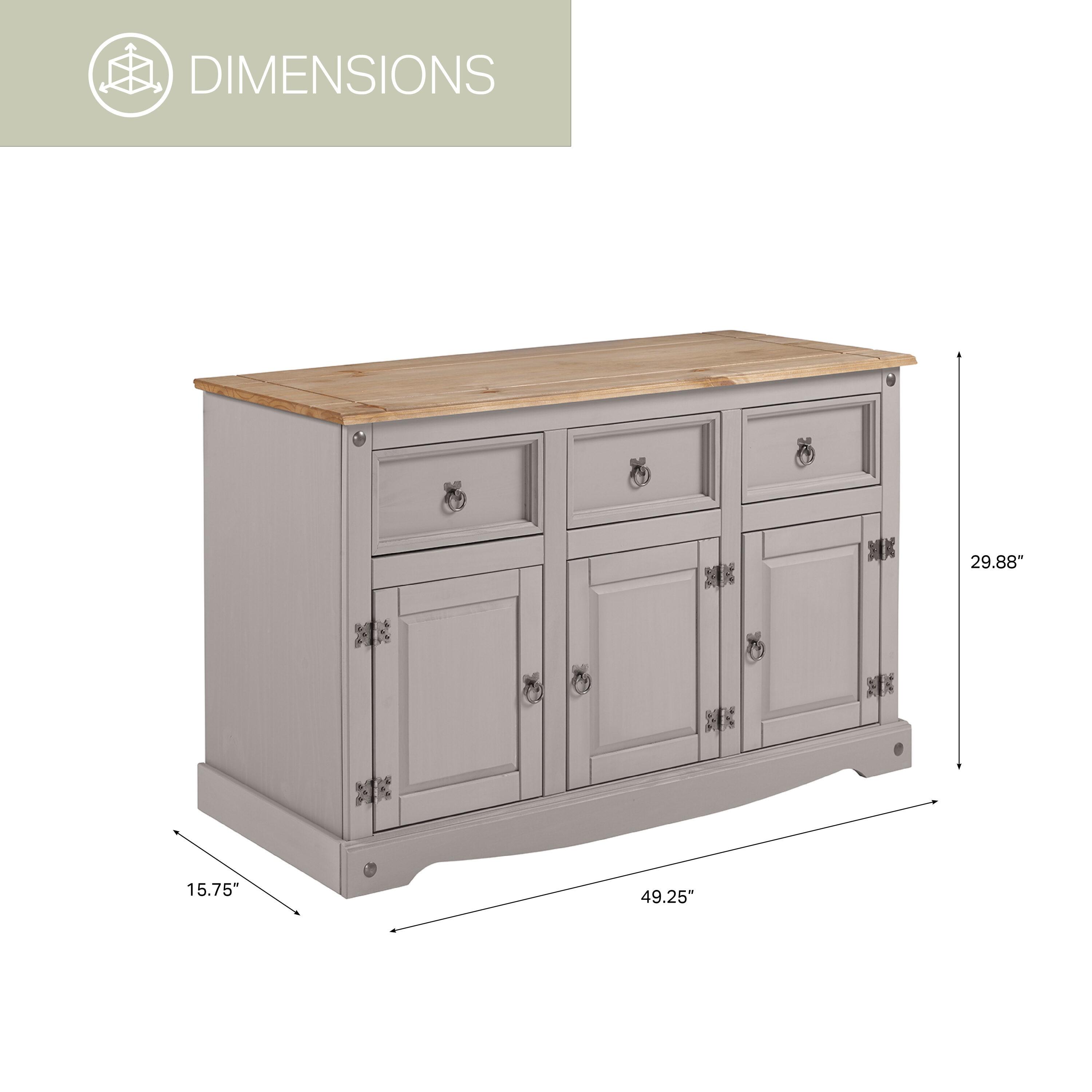 49.25 x 29.88 x 15.75 in. Cottage Series Wood Buffet Sideboard, Corona Gray