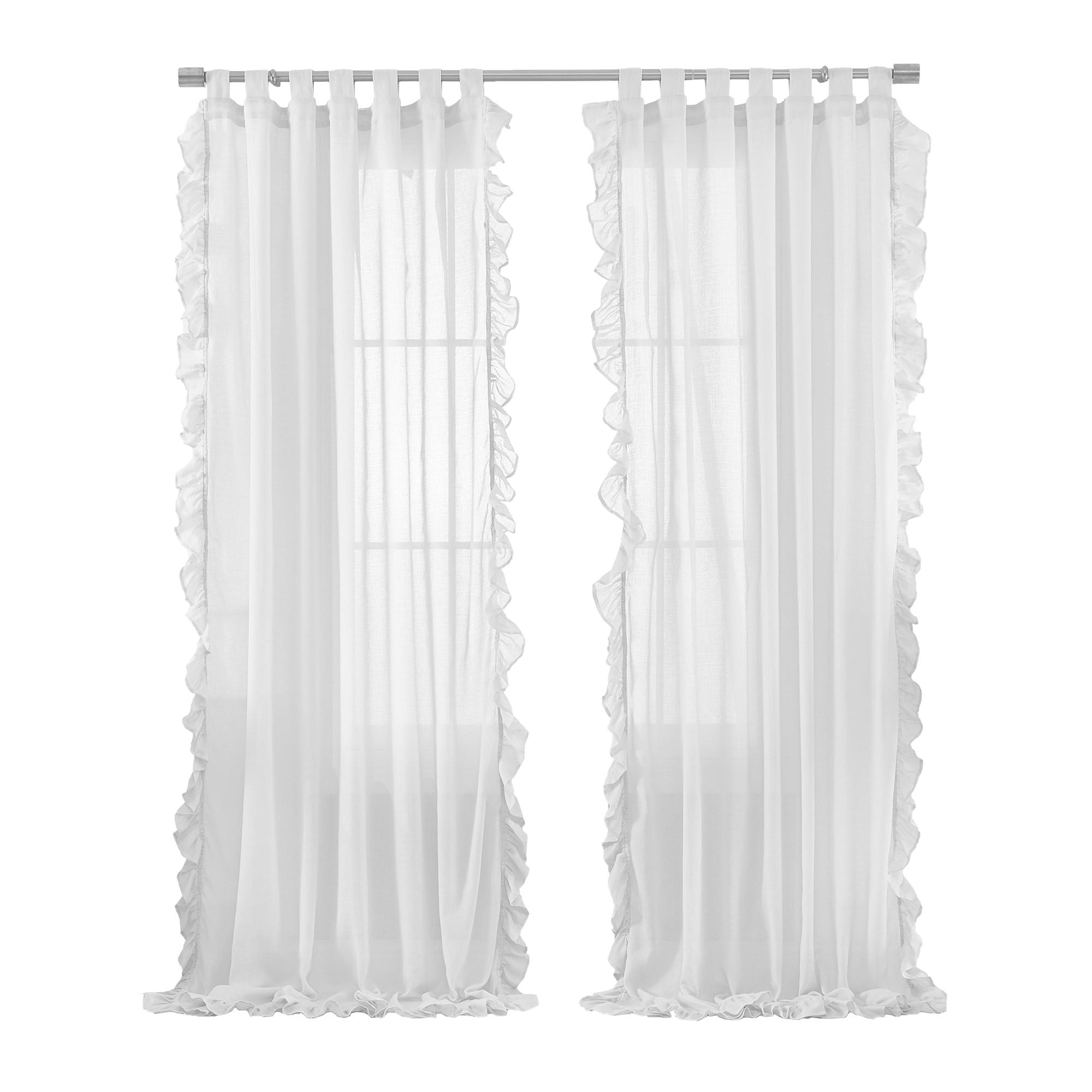 Elrene Bella Tab-Top Ruffle Cottagecore Single Sheer Window Curtain Panel - Elrene Home Fashions