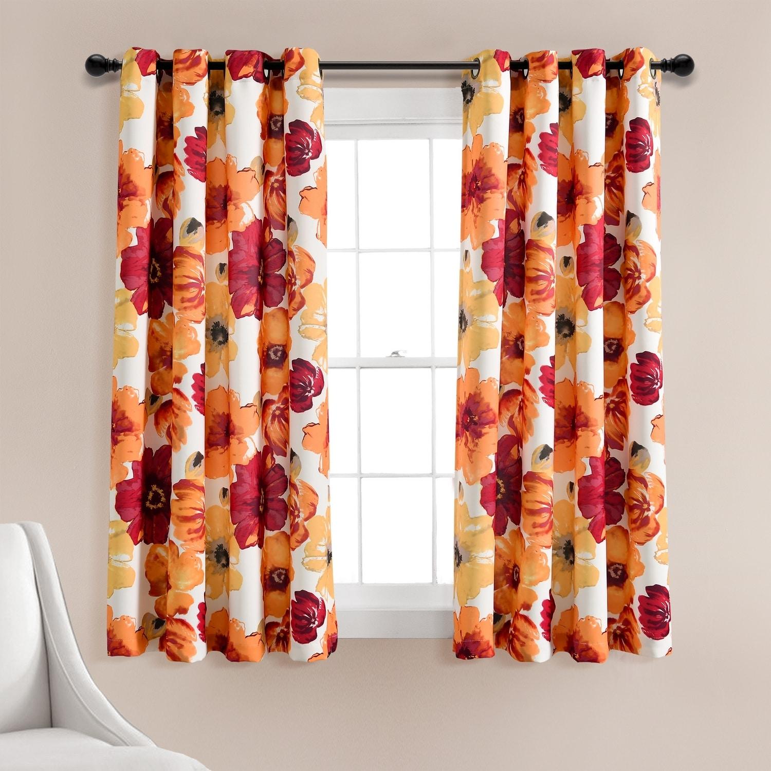 Lush Décor Leah Light Filtering Window Curtain Panels Red/Orange 52X63 Set