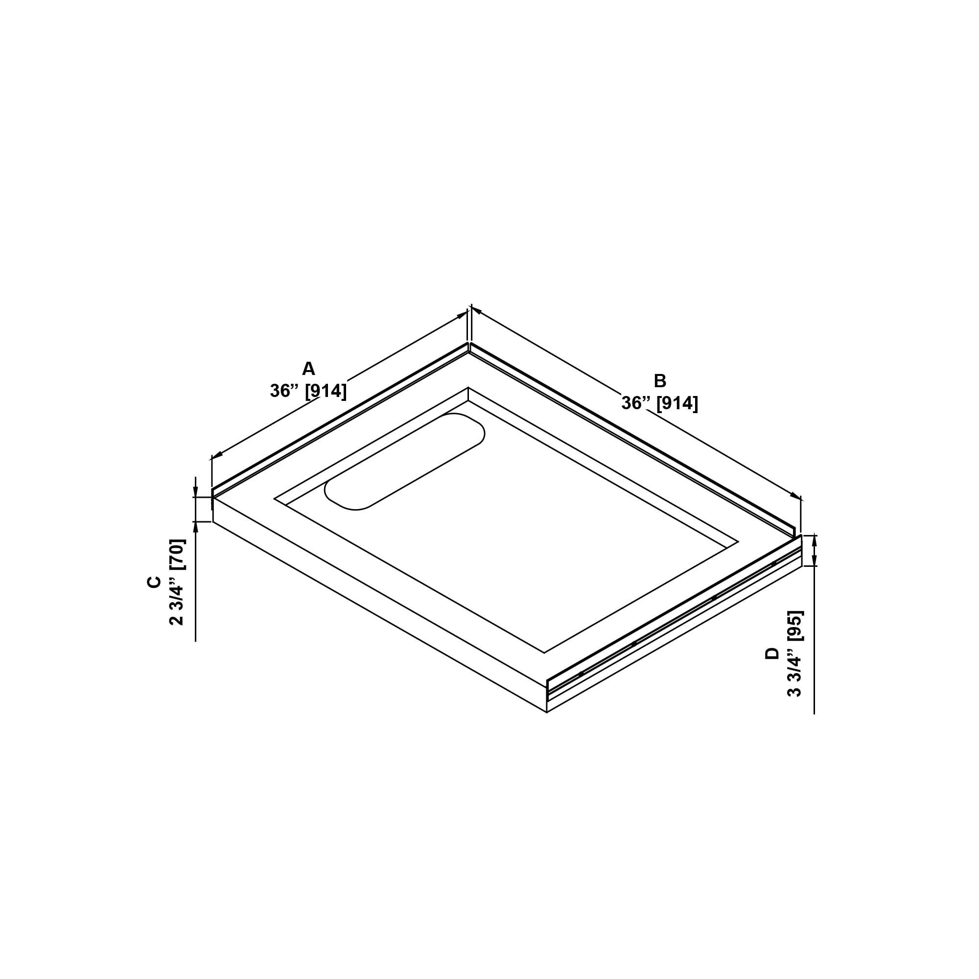 OVE Decors 36" x 32" Rectangle Shower Base Pan, White Acrylic, Center Drain, Reversible Design