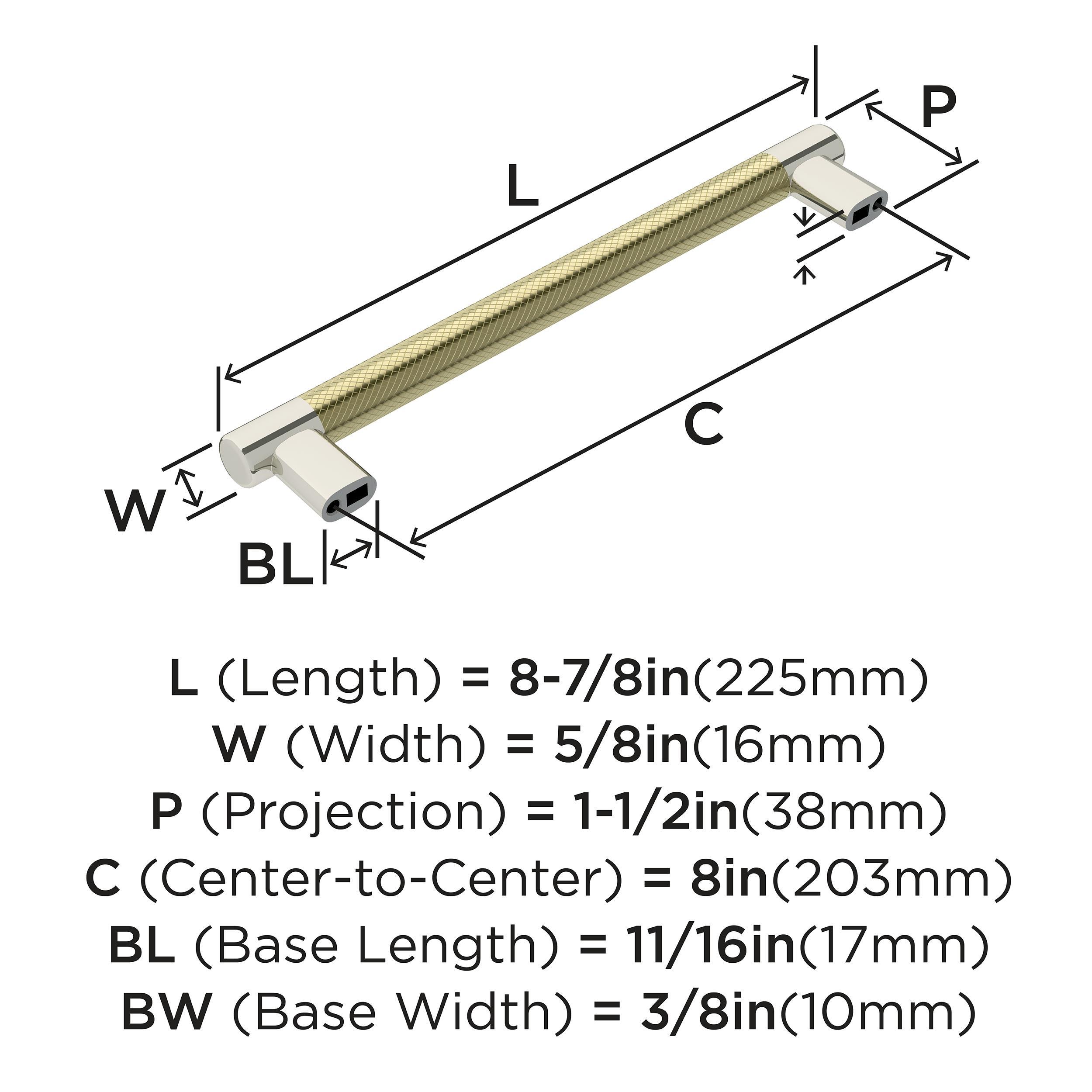 Amerock Esquire 8 inch (203mm) Center-to-Center Polished Nickel/Golden Champagne Cabinet Pull