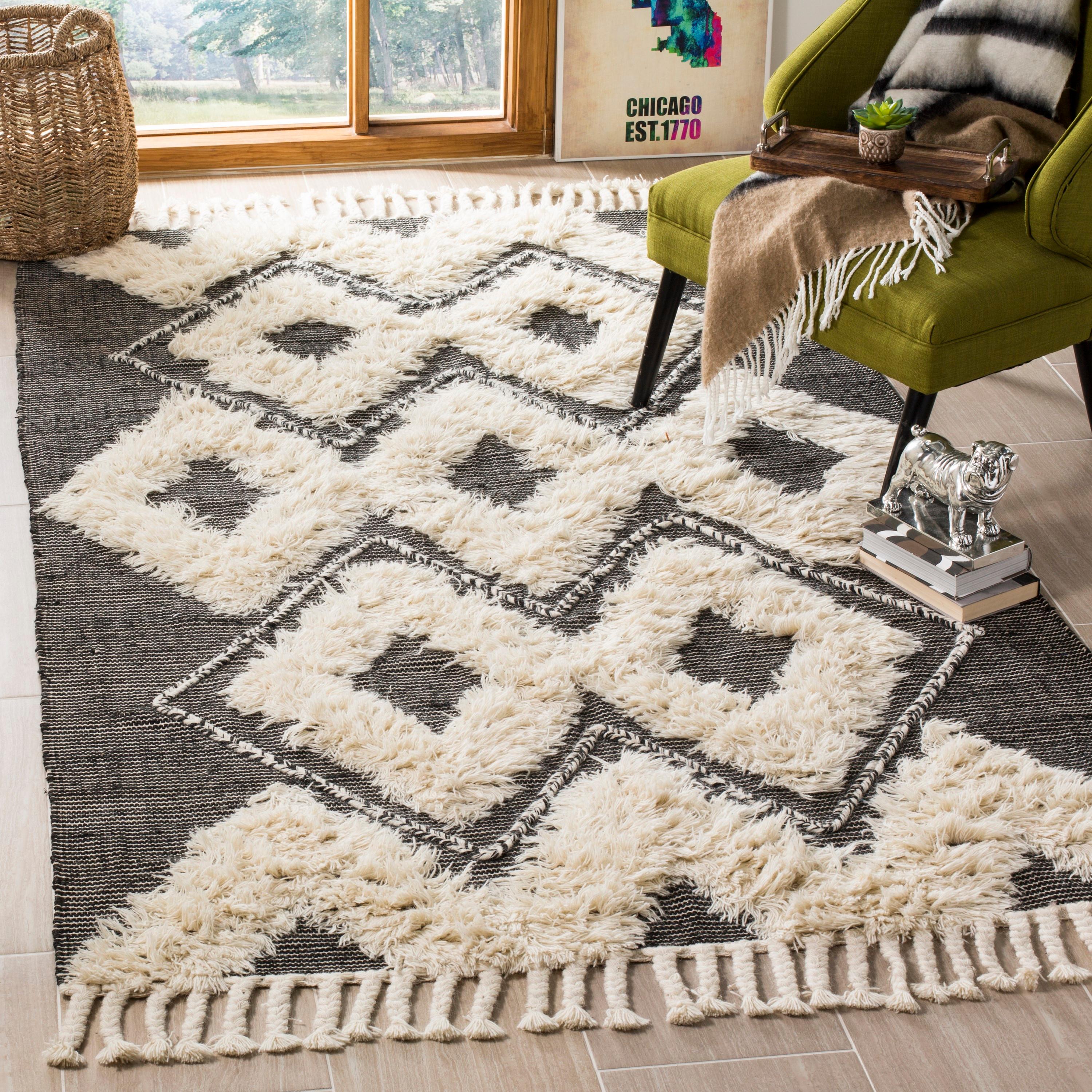 Kenya KNY903 Hand Knotted Area Rug - Black/Ivory - 3'x5' - Safavieh.