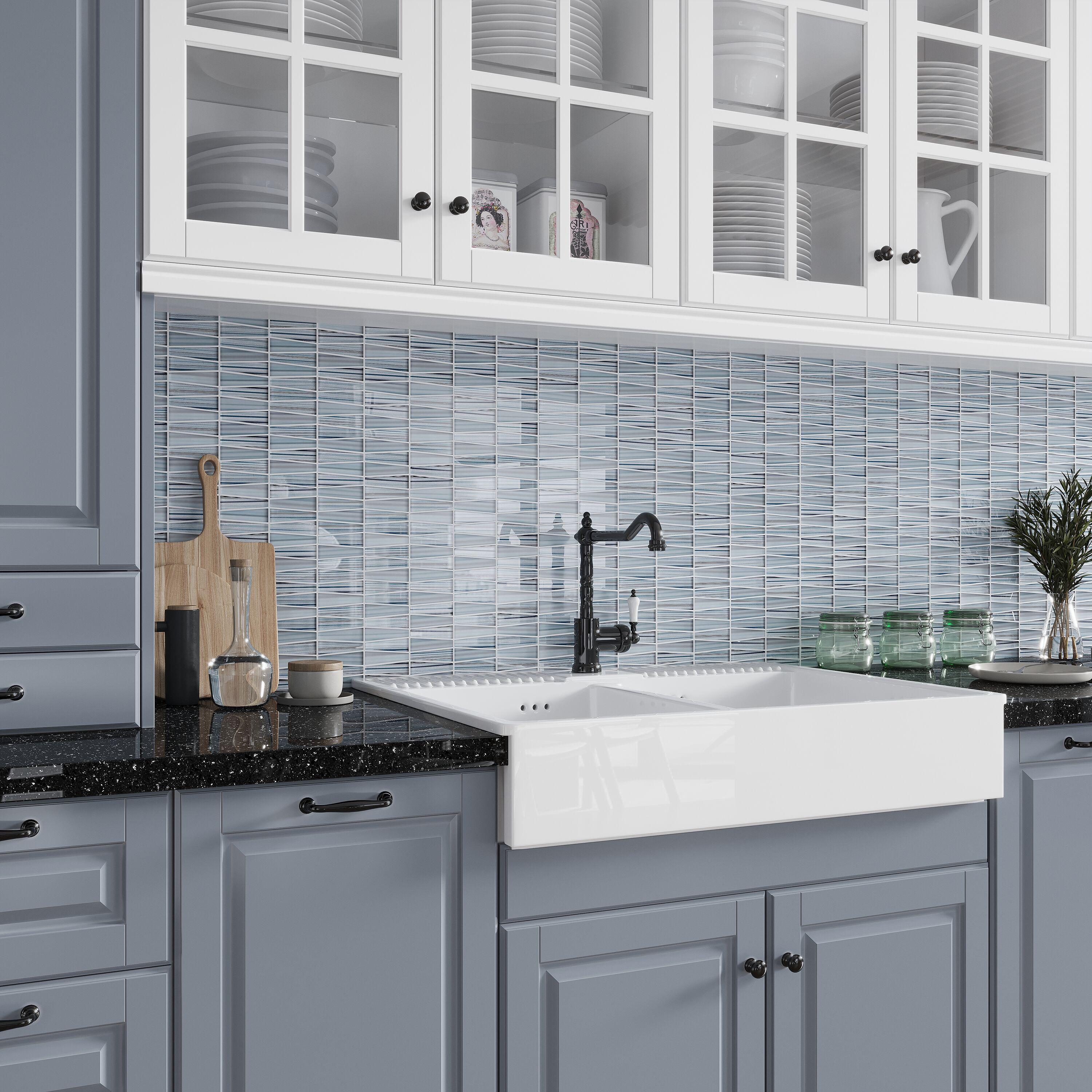 Apollo Tile   Blue Gray 12-in x 129-in Traingle Polished , Matte  Glass Mosaic Tile (5.38 Sq ft/case)