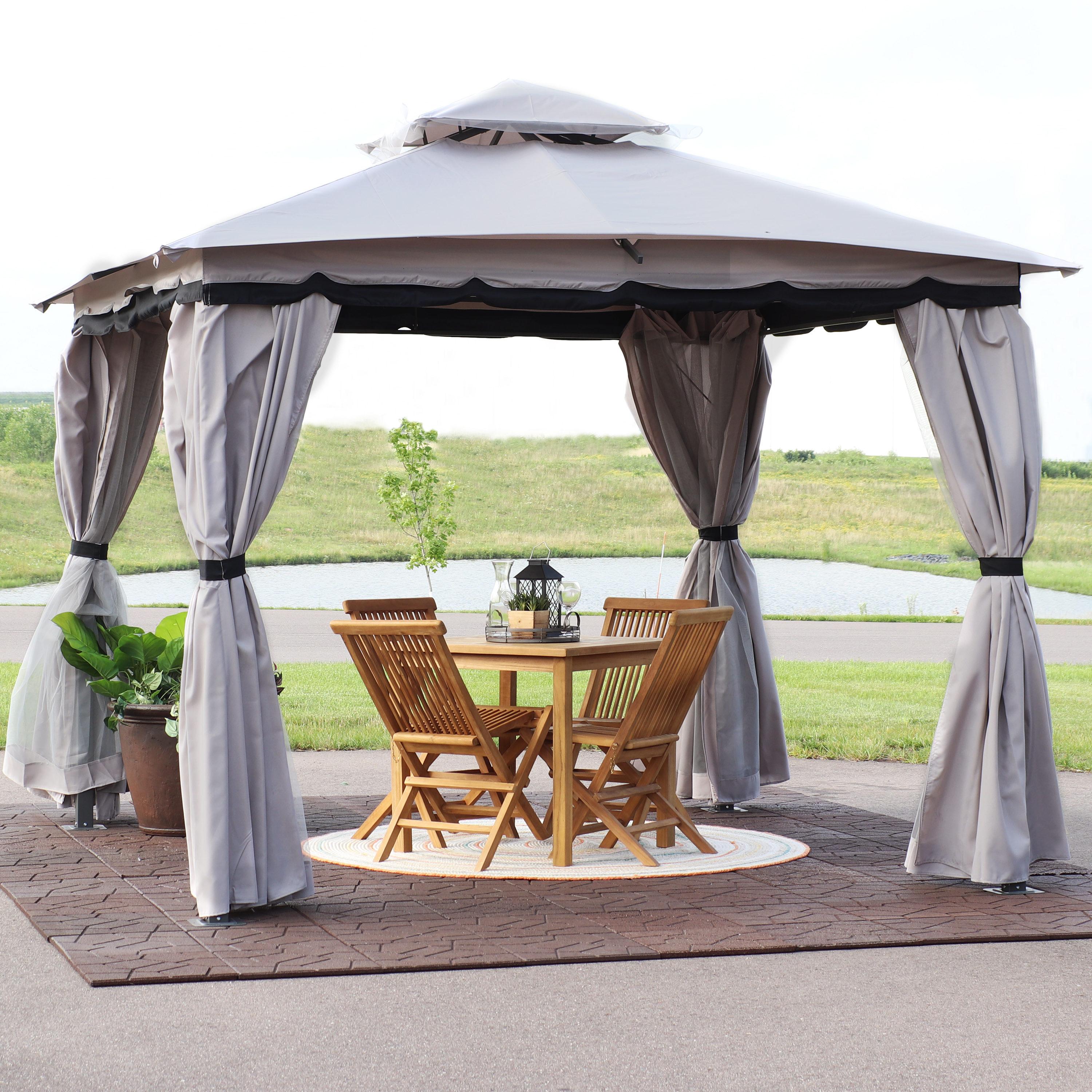 Sunnydaze Soft Top Rectangle Patio Gazebo with Screens and Privacy Walls for Backyard, Garden or Deck - Gray