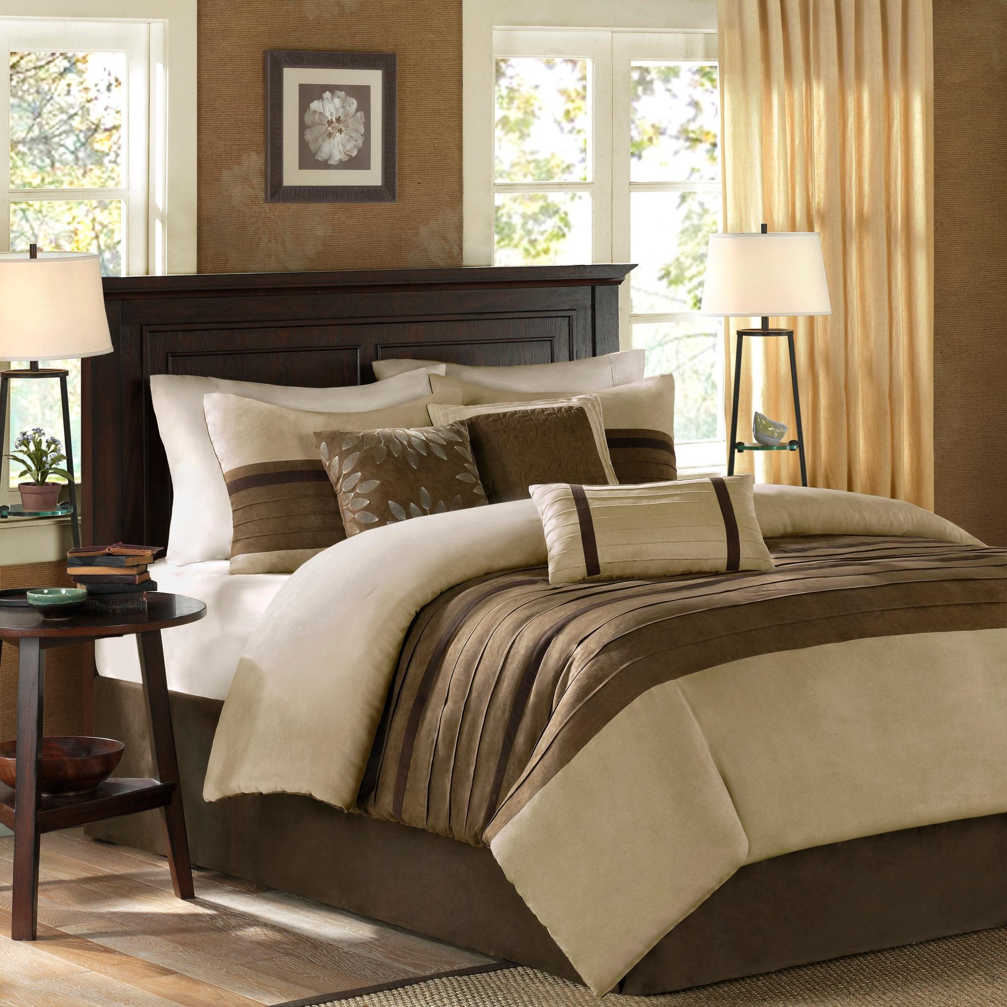 7pc Queen Dakota Microsuede Comforter Set Brown/Cream: Madison Park, Hypoallergenic, Farmhouse Style