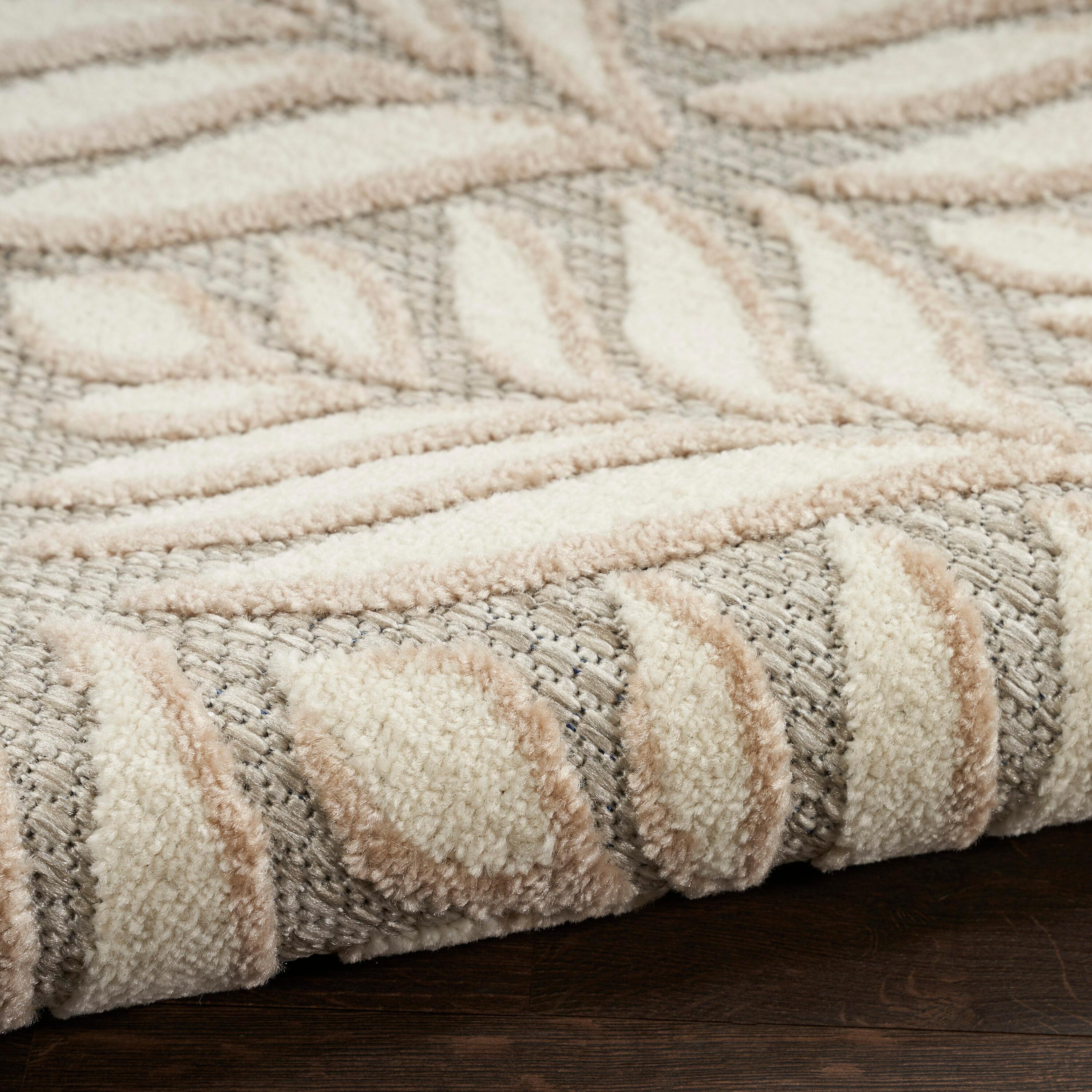 Nourison Aloha Tropical Palm Flatweave High-Low Indoor Outdoor Area Rug Ivory Grey 3'6" x 5'6"