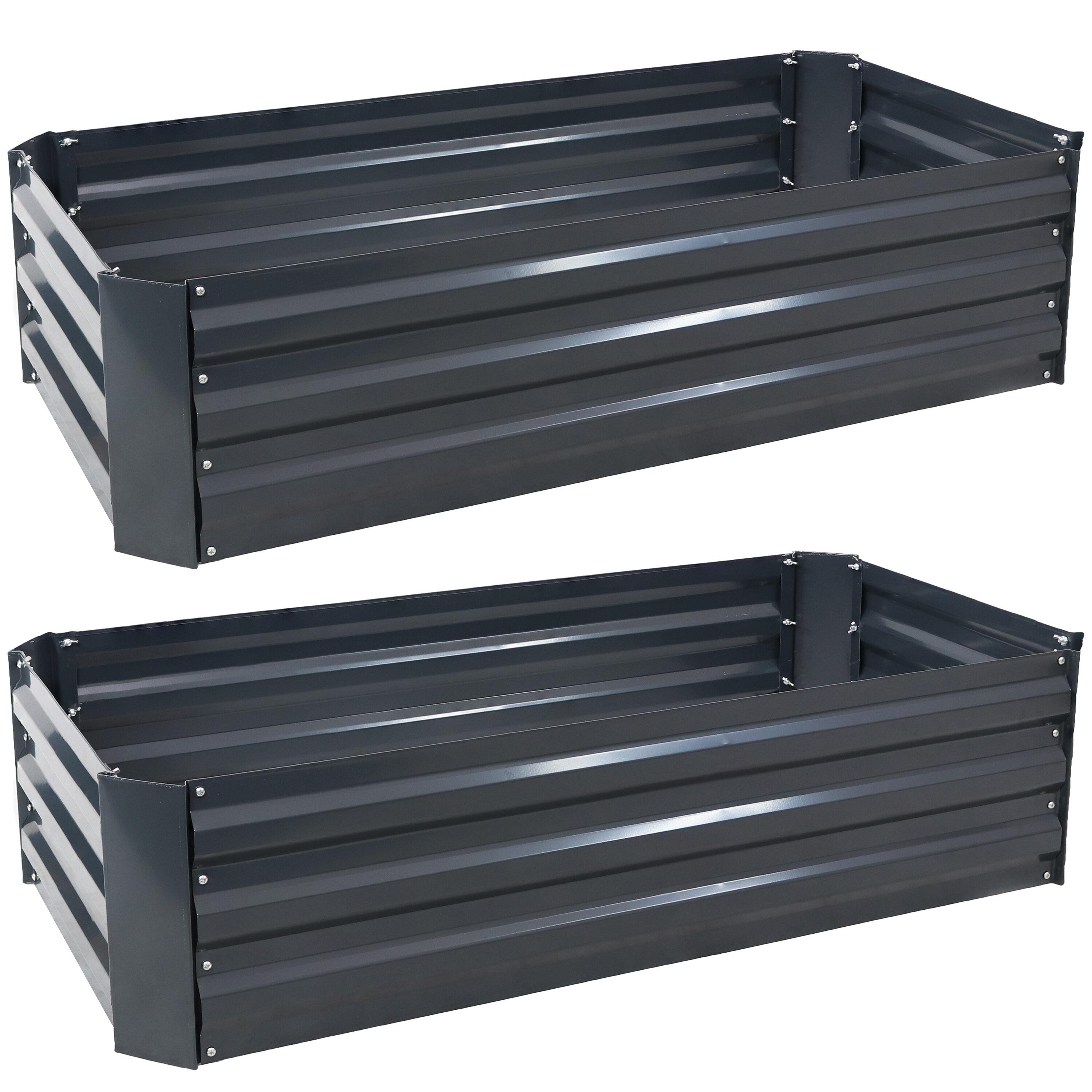 Sunnydaze Hot Dip Galvanized Steel Raised Garden Beds for Plants, Vegetables, and Flowers - 48" L x 11.75" H - Dark Gray - 2pc