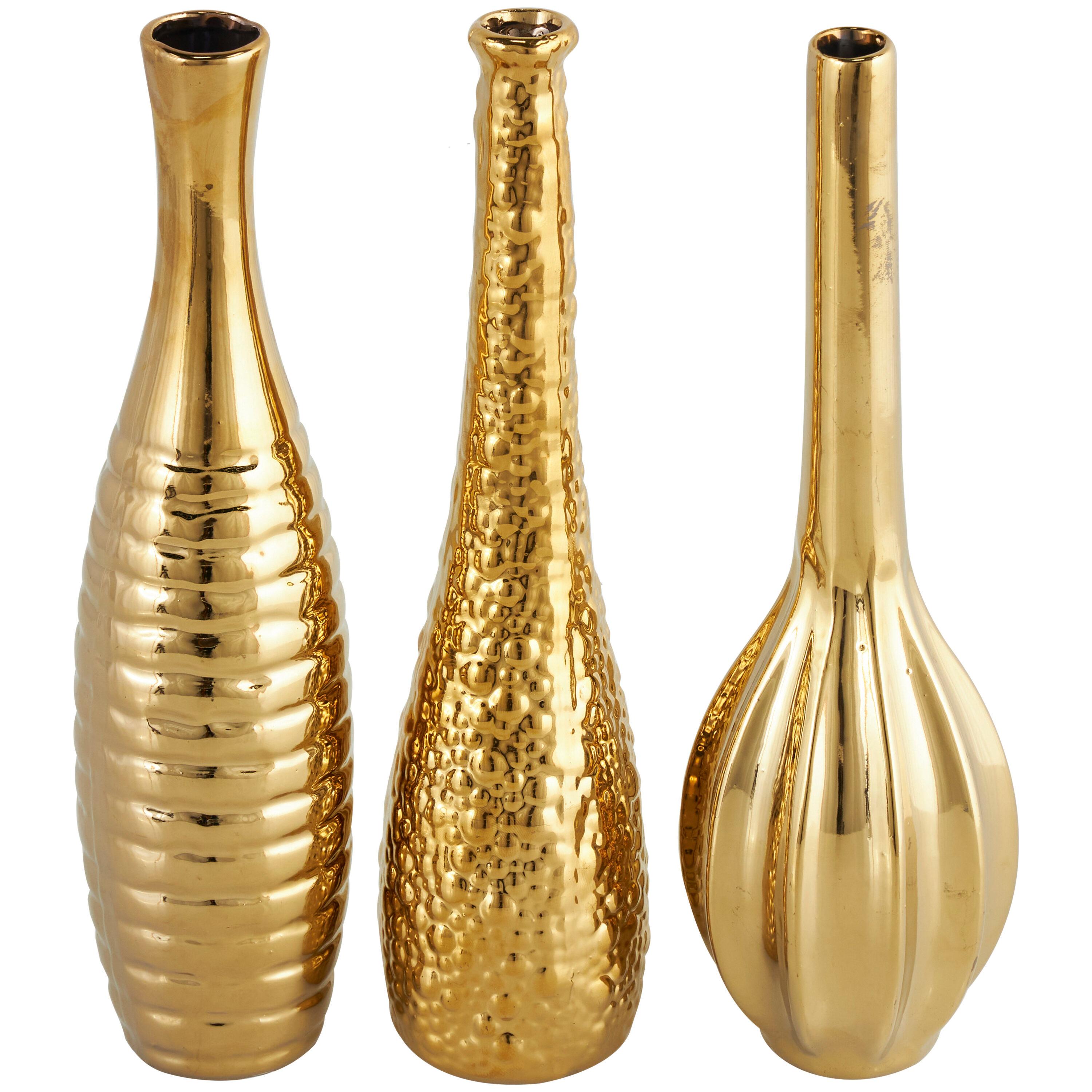 Olivia & May Decorative Ceramic Vases Gold 12" 3pk: Stoneware Novelty Containers, Spot Clean, Set of Three