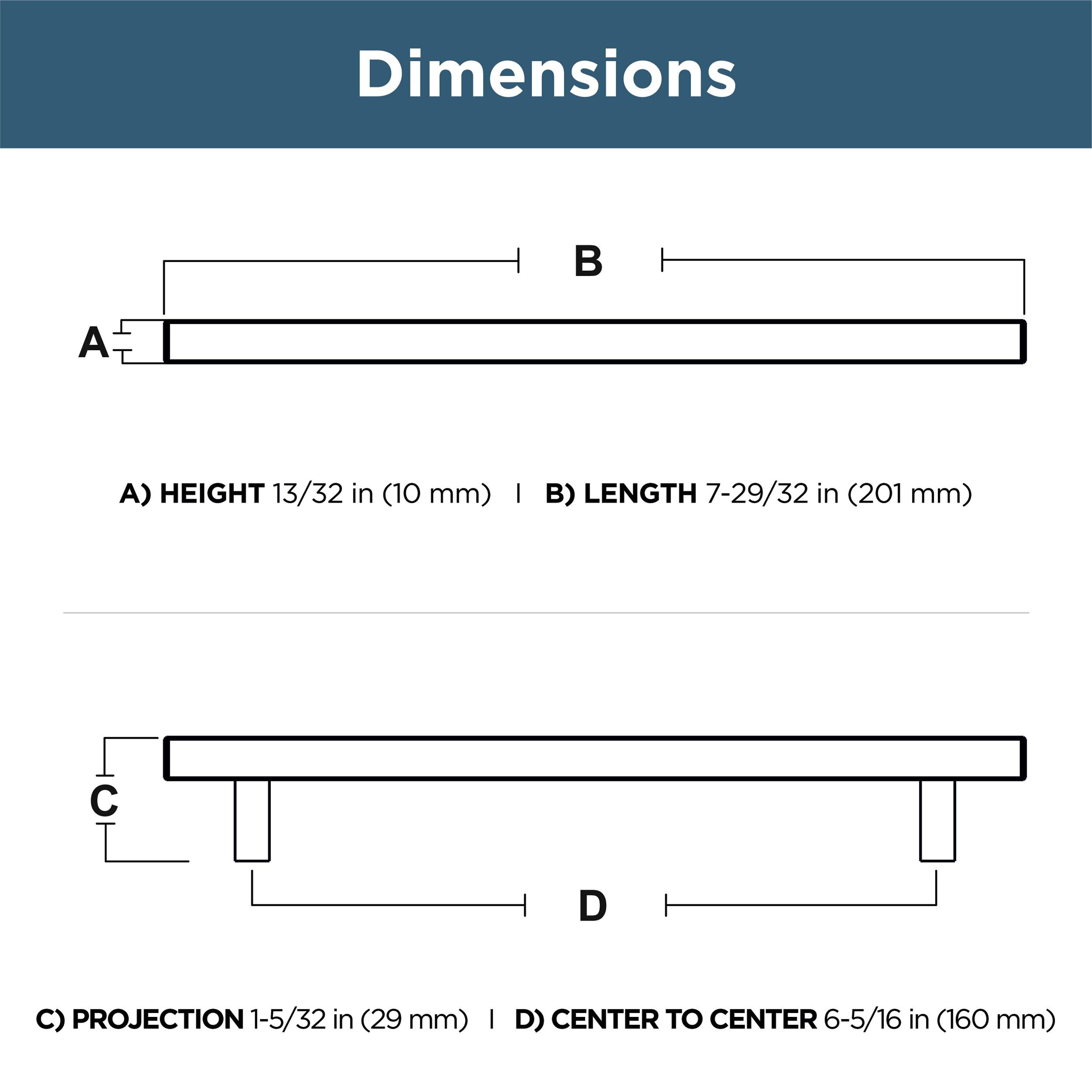 Modern Stainless Steel Square Bar Cabinet Handles 7.91"