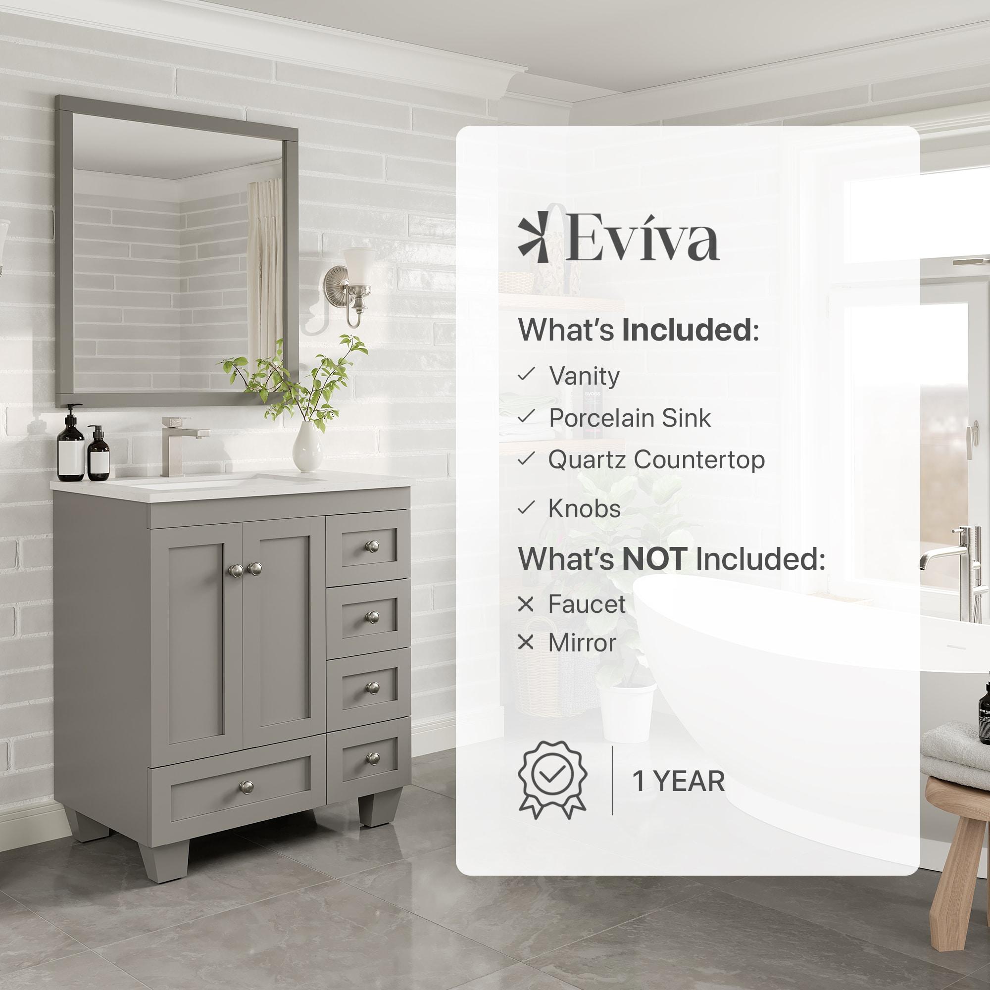Eviva Happy 30" x 18" Transitional Gray Bathroom Vanity with White Carrara Marble Countertop