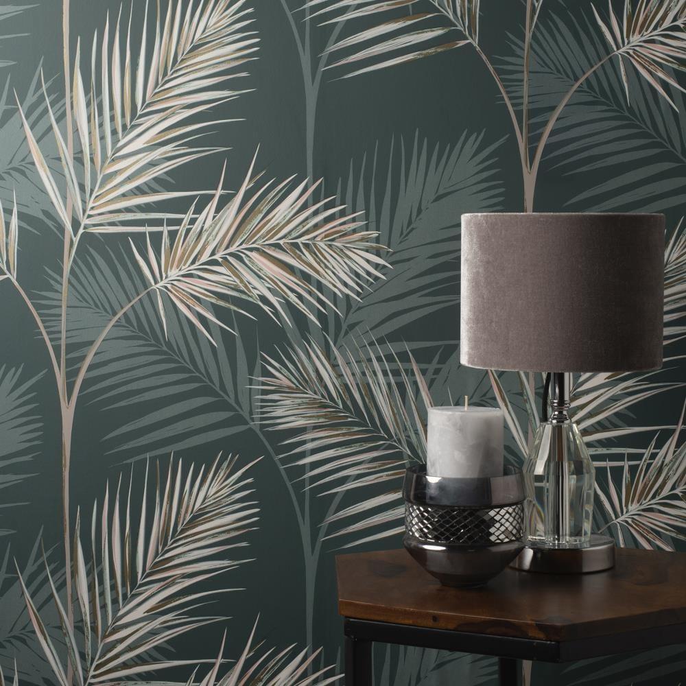 Fine Decor South Beach Evergreen Fronds Unpasted Paper Wallpaper, 20.5-in by 33-ft, 56.4 sq. ft.